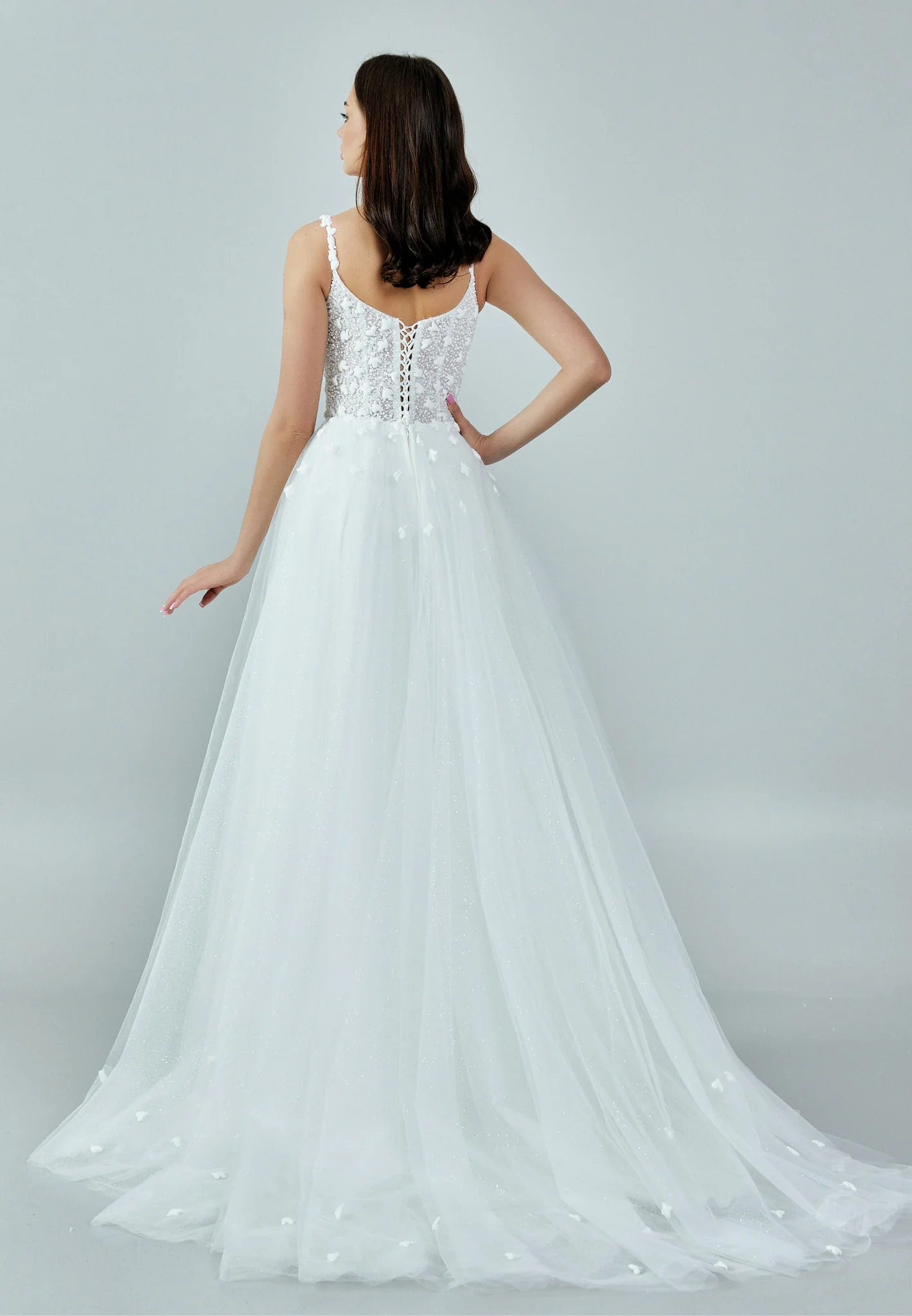Sleeveless Maxi Tulle Regular Wedding Dress nor373 - Image 5