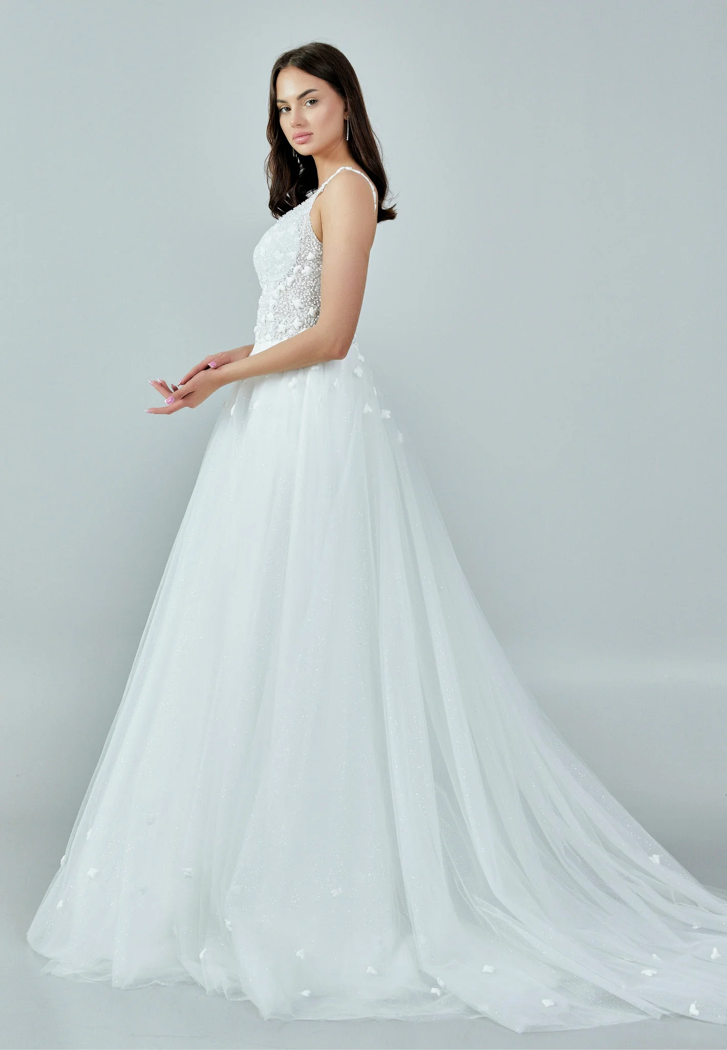 Sleeveless Maxi Tulle Regular Wedding Dress nor373 - Image 6