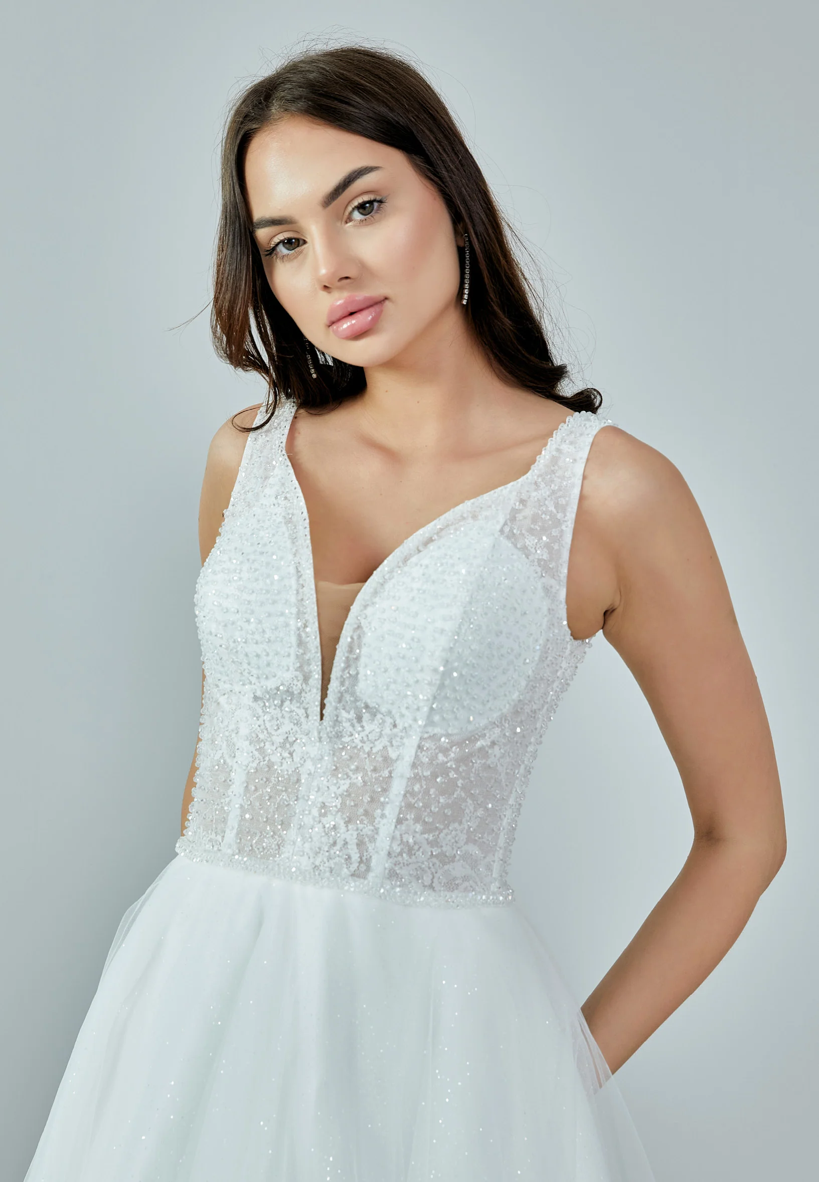 Sleeveless Maxi Tulle Regular Wedding Dress nor377 - Image 3