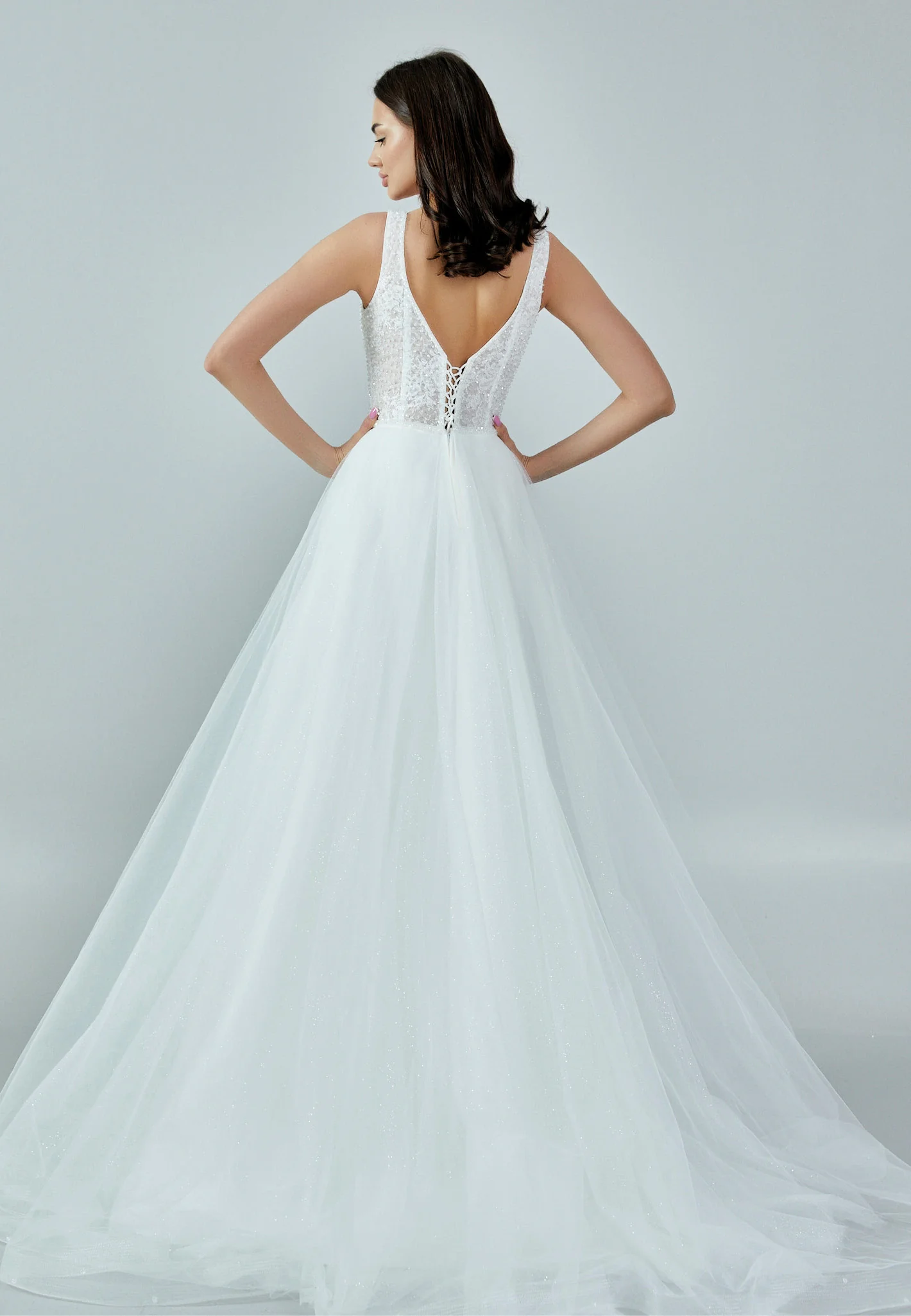 Sleeveless Maxi Tulle Regular Wedding Dress nor377 - Image 5