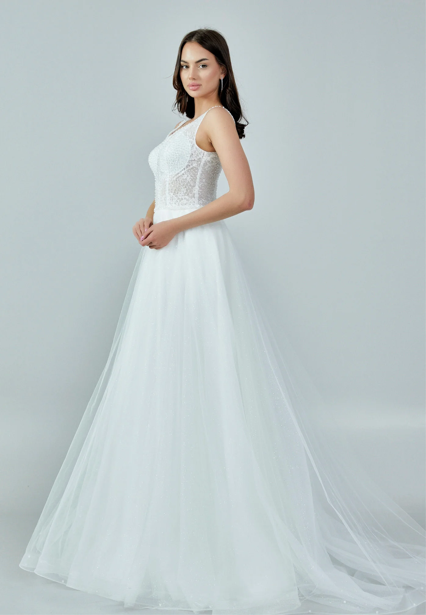 Sleeveless Maxi Tulle Regular Wedding Dress nor377 - Image 6