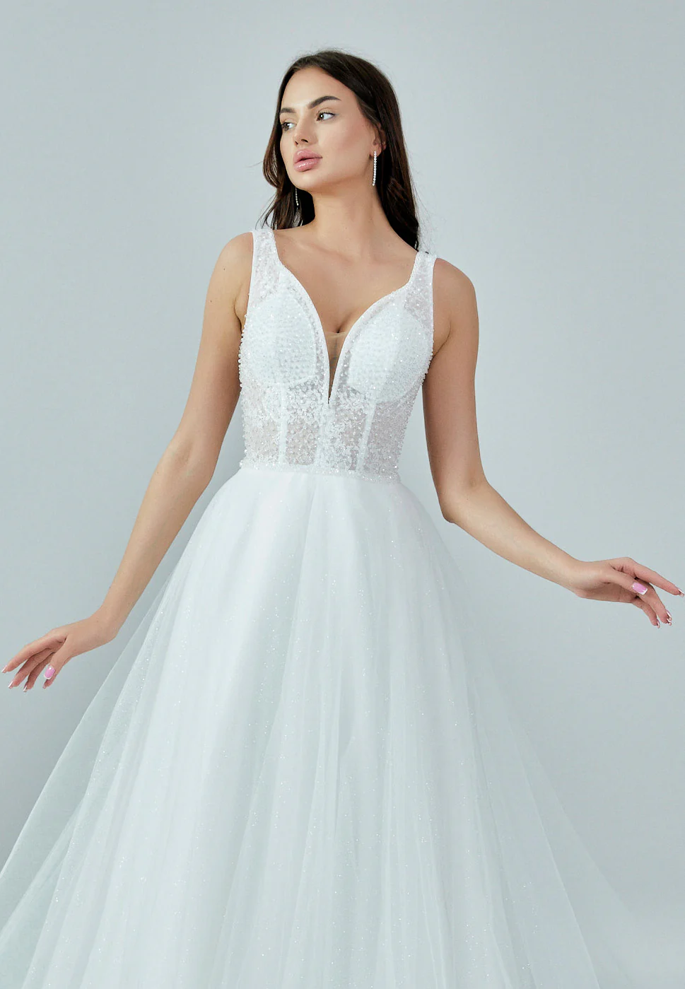Sleeveless Maxi Tulle Regular Wedding Dress nor377 - Image 7