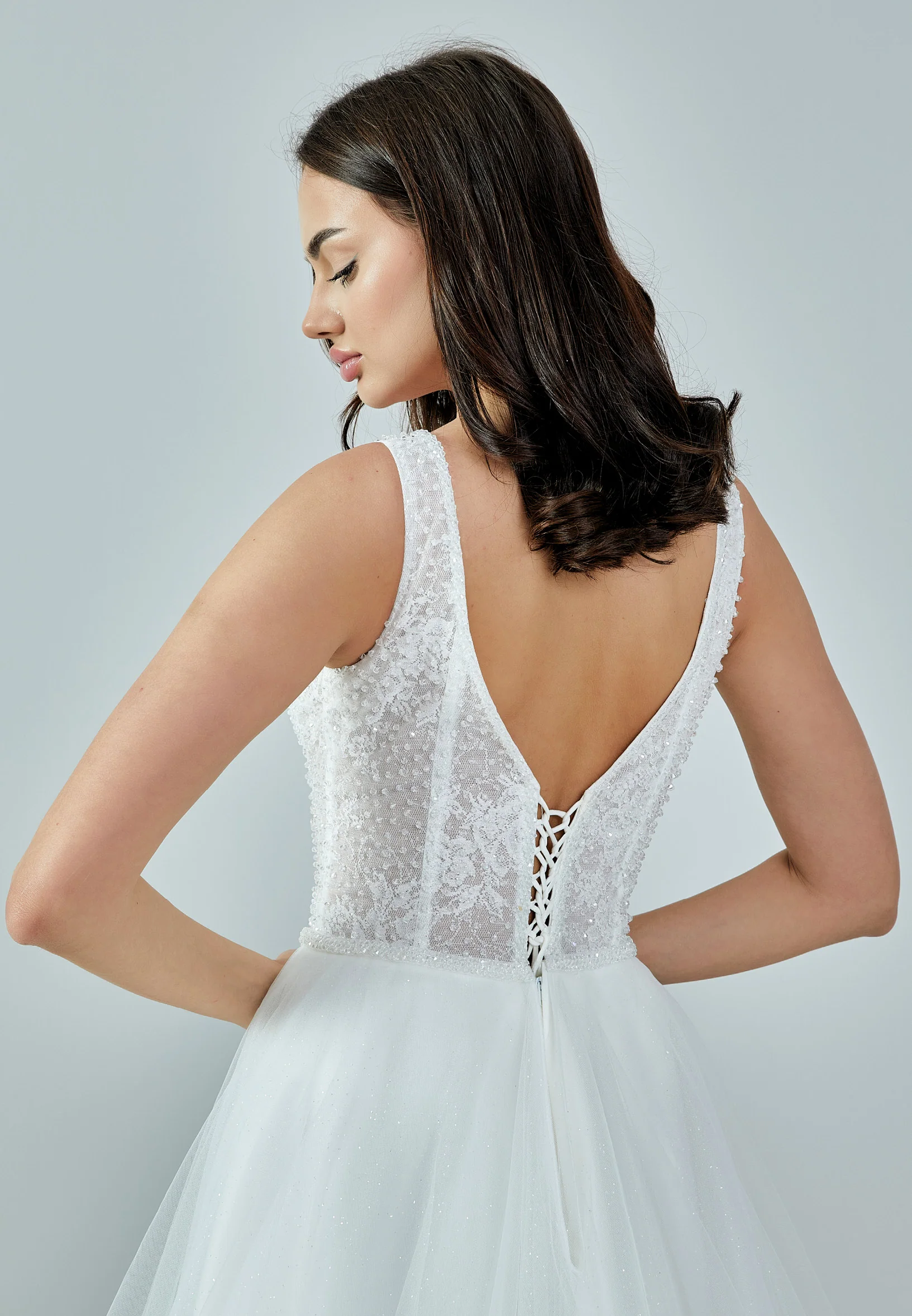 Sleeveless Maxi Tulle Regular Wedding Dress nor377 - Image 8