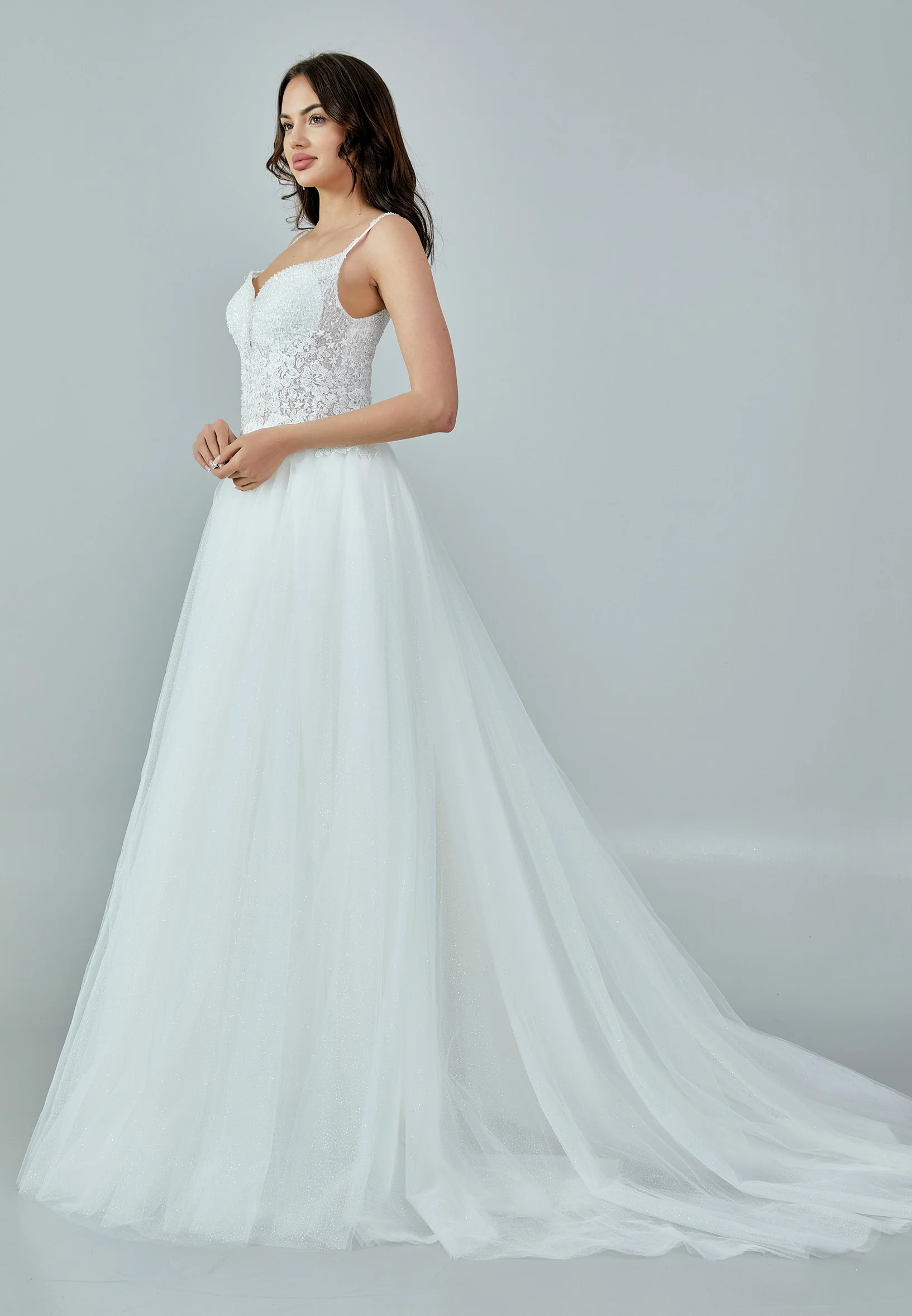 Sleeveless Maxi Tulle Regular Wedding Dress nor393 - Image 6