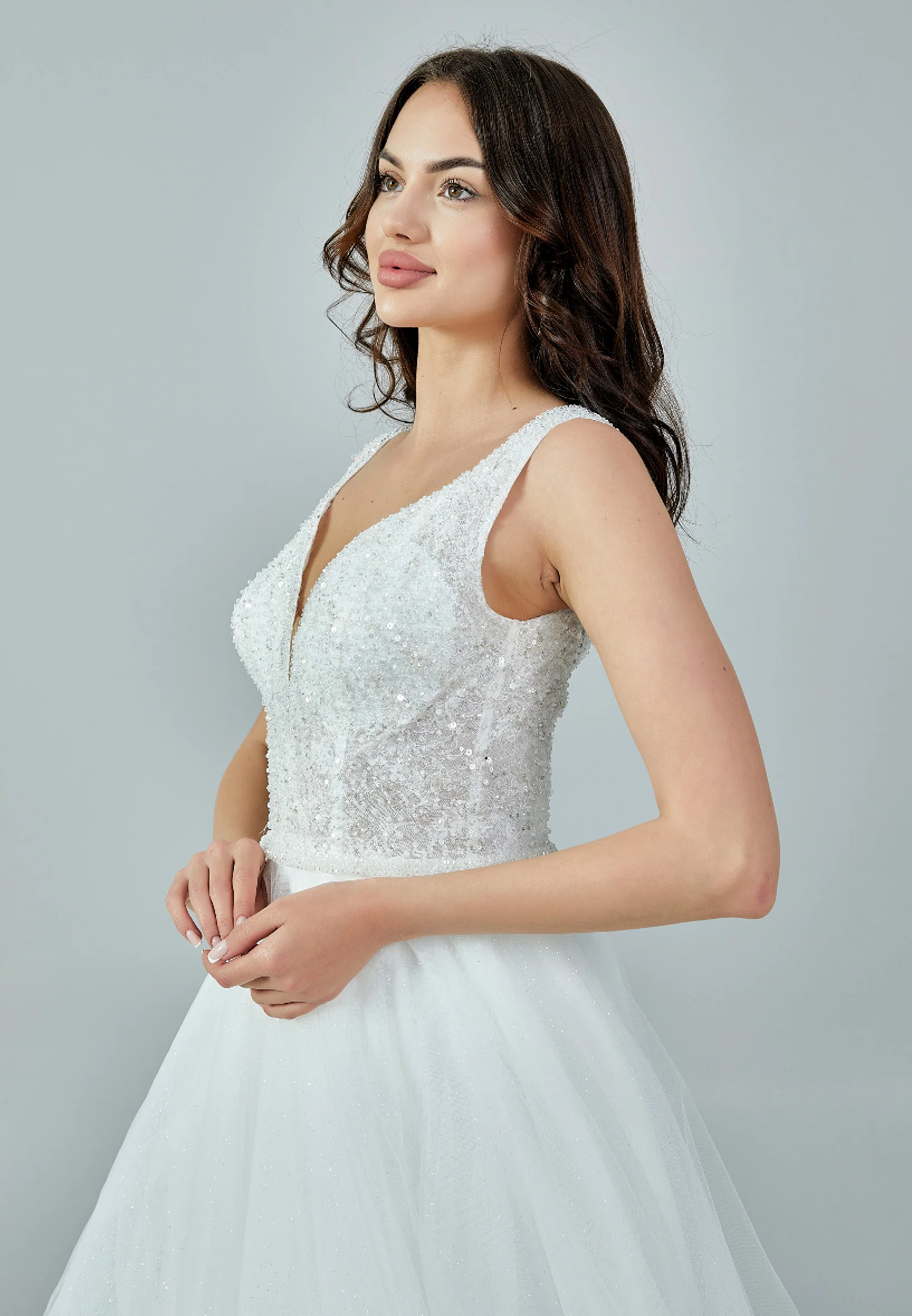 Sleeveless Maxi Tulle Regular Wedding Dress nor397 - Image 2