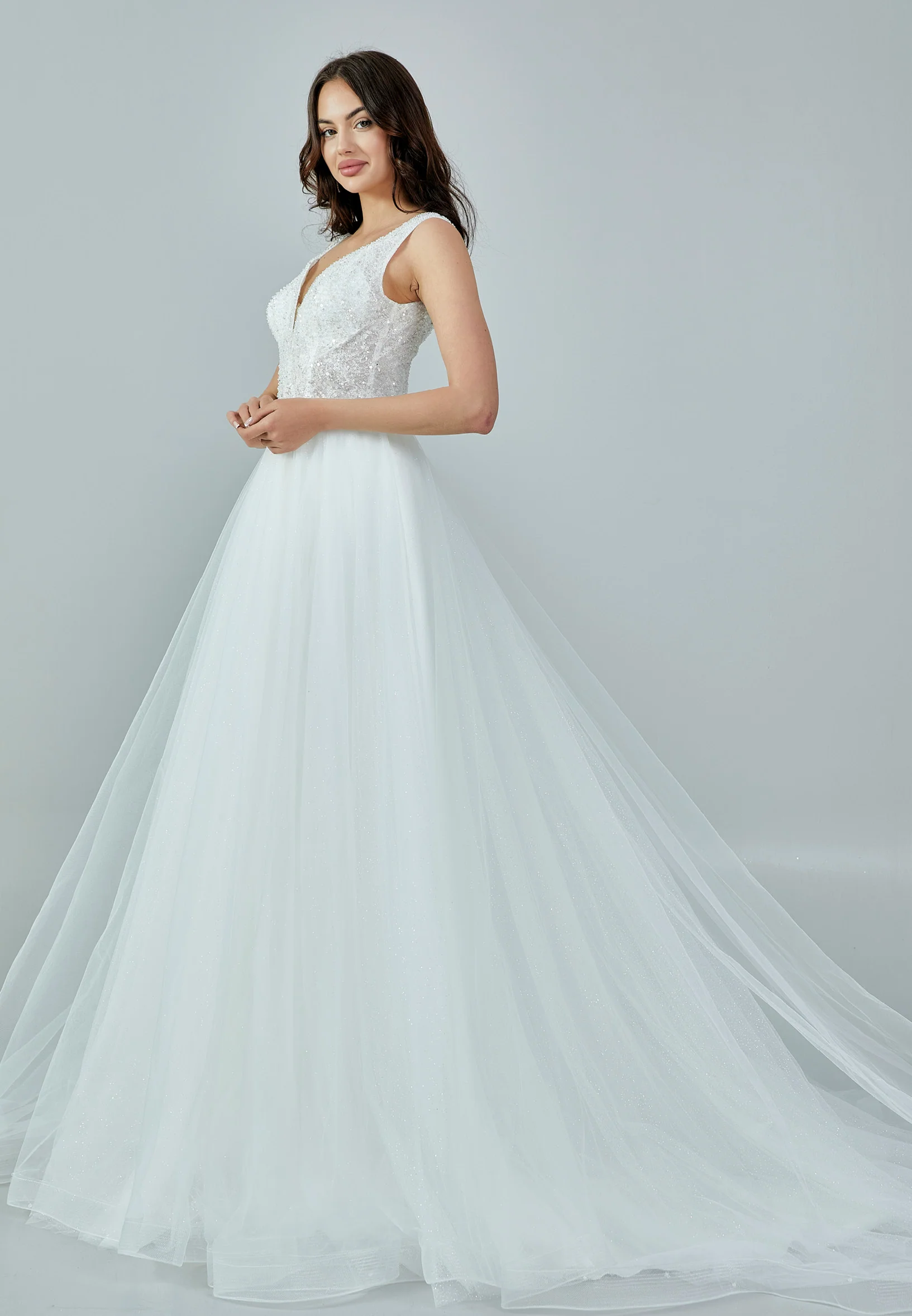 Sleeveless Maxi Tulle Regular Wedding Dress nor397 - Image 6