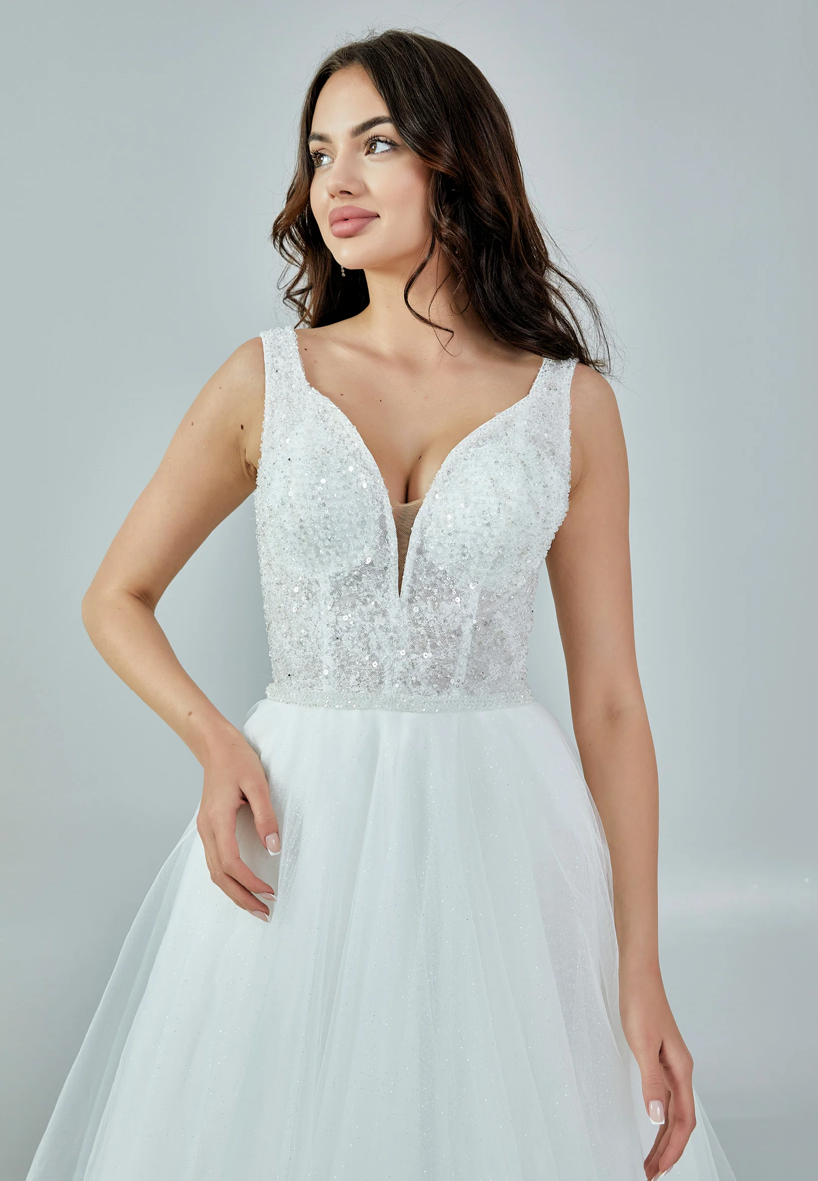 Sleeveless Maxi Tulle Regular Wedding Dress nor397 - Image 8