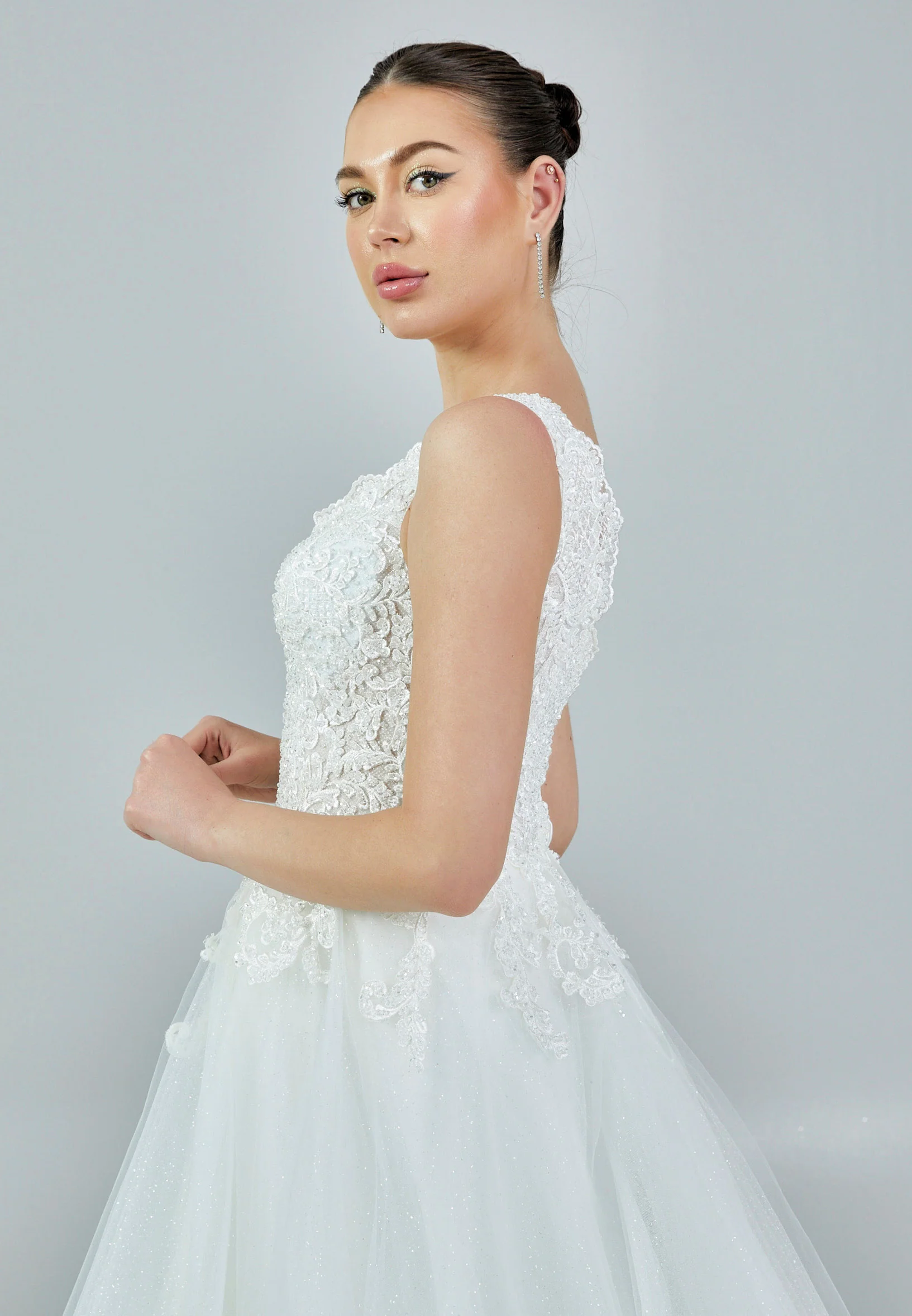 Sleeveless Maxi Tulle Regular Wedding Dress nor438 - Image 2