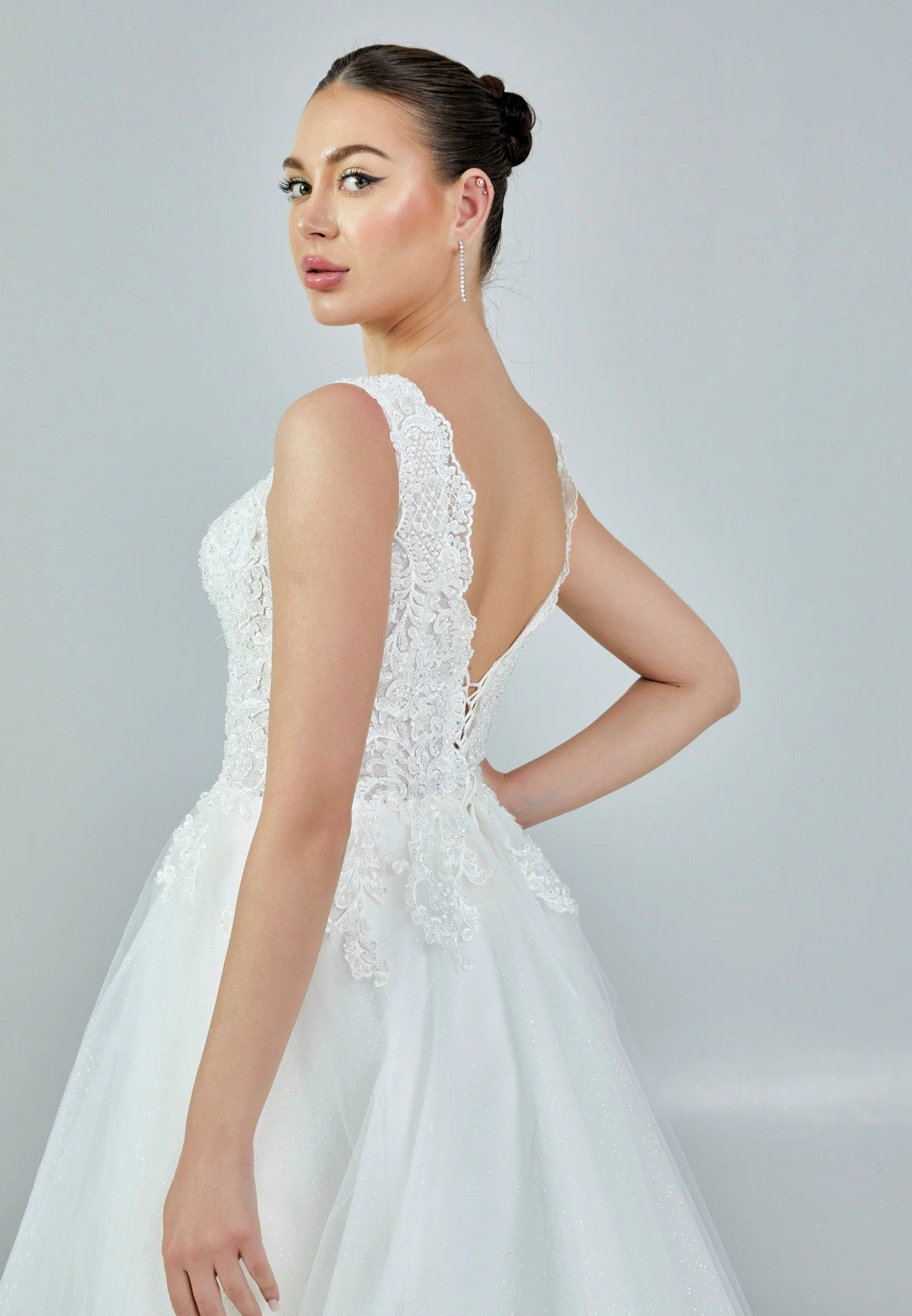 Sleeveless Maxi Tulle Regular Wedding Dress nor438 - Image 3