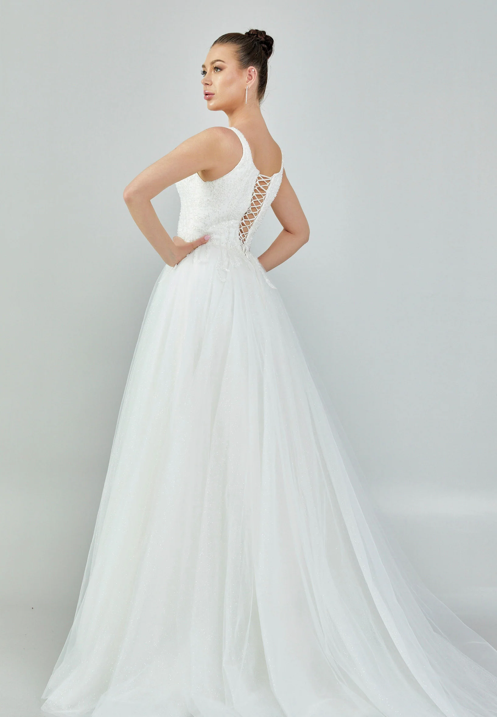 Sleeveless Maxi Tulle Regular Wedding Dress nor447 - Image 5