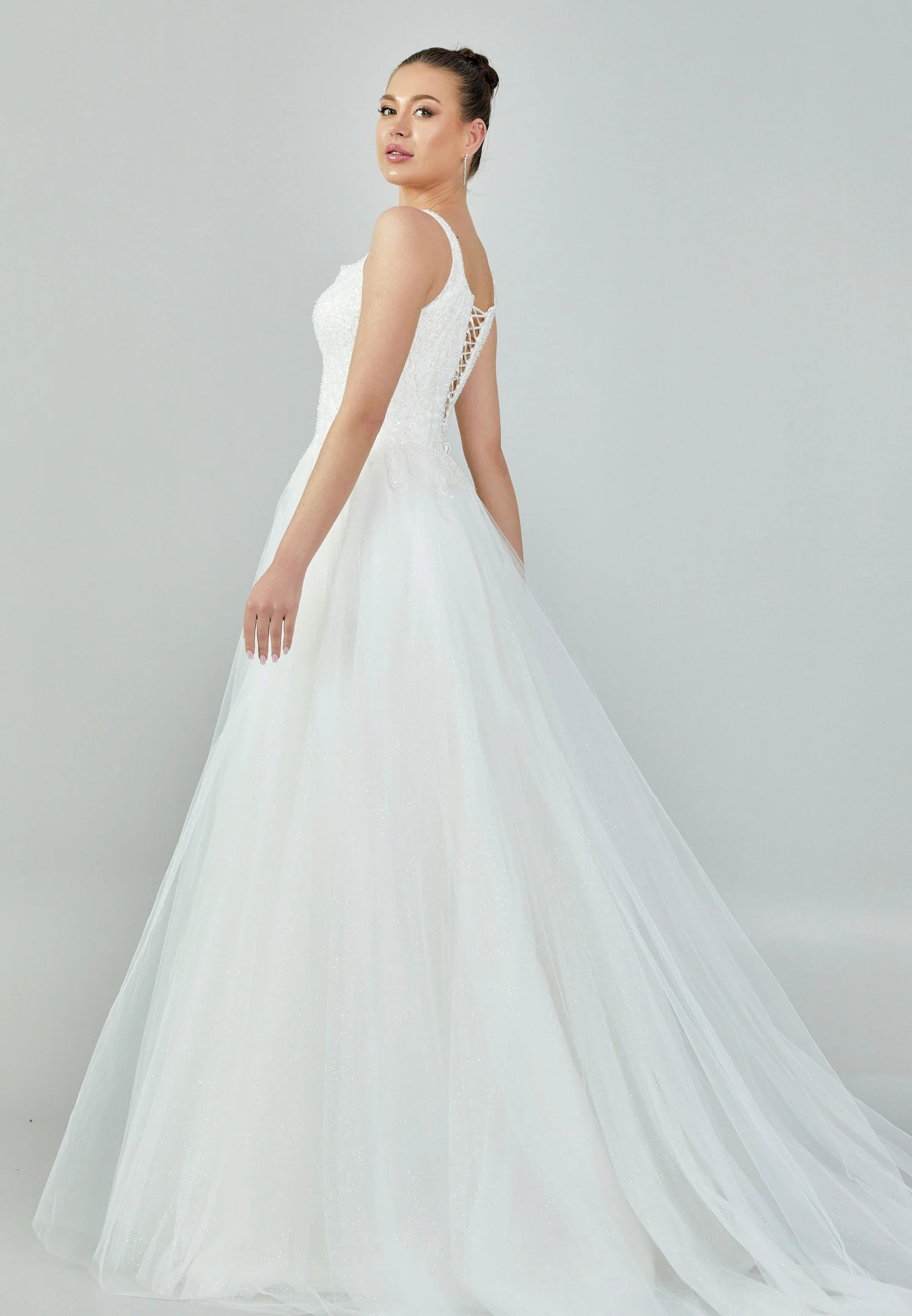 Sleeveless Maxi Tulle Regular Wedding Dress nor447 - Image 6