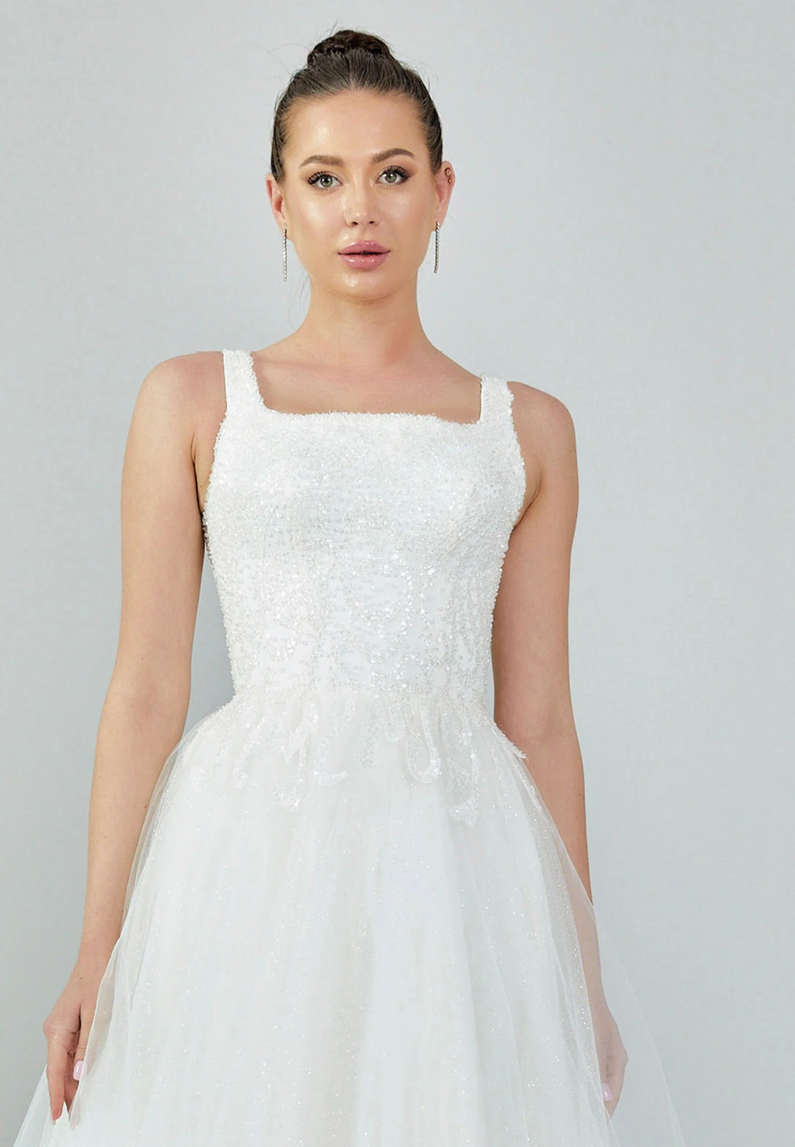 Sleeveless Maxi Tulle Regular Wedding Dress nor447 - Image 7