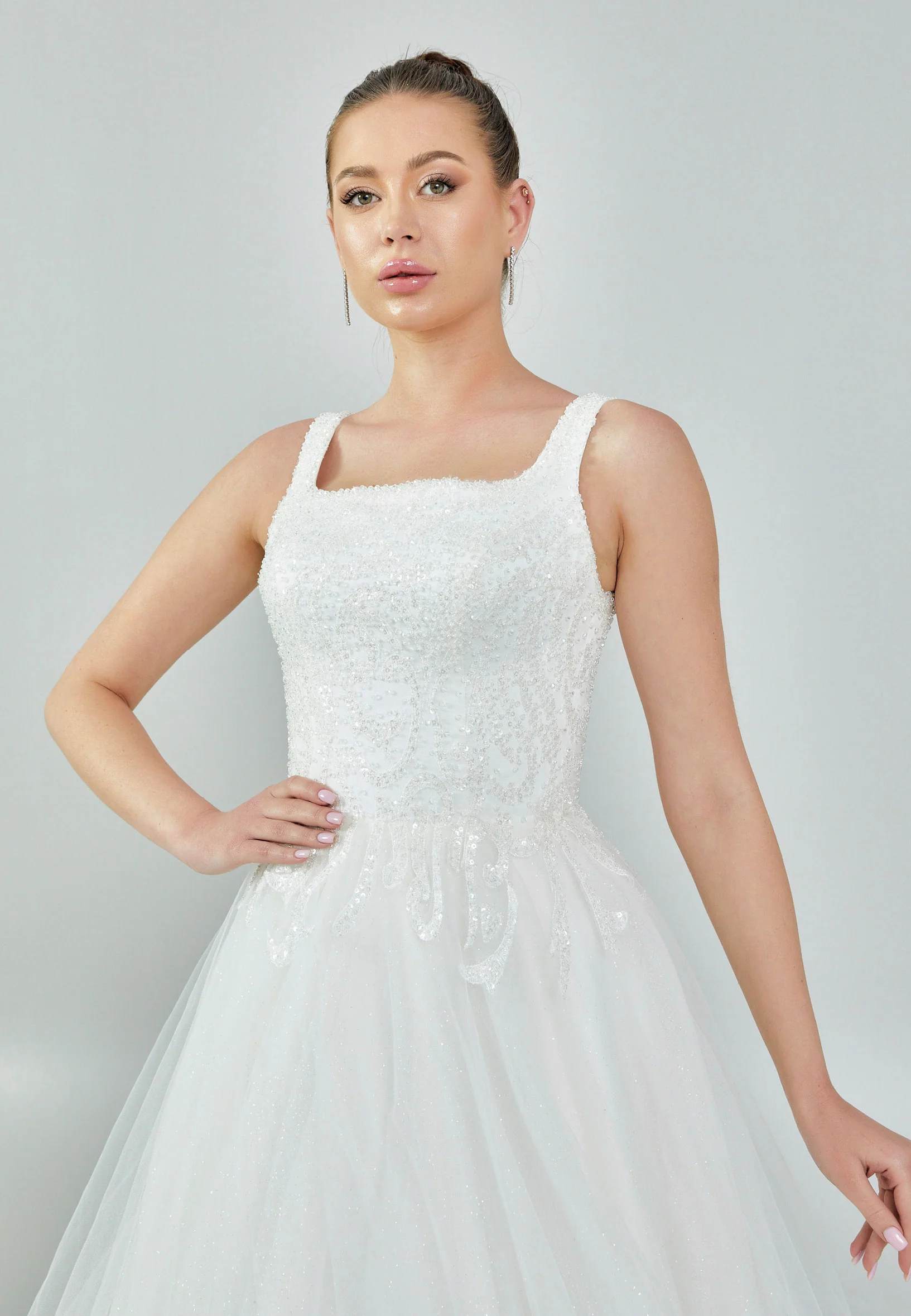 Sleeveless Maxi Tulle Regular Wedding Dress nor447 - Image 8