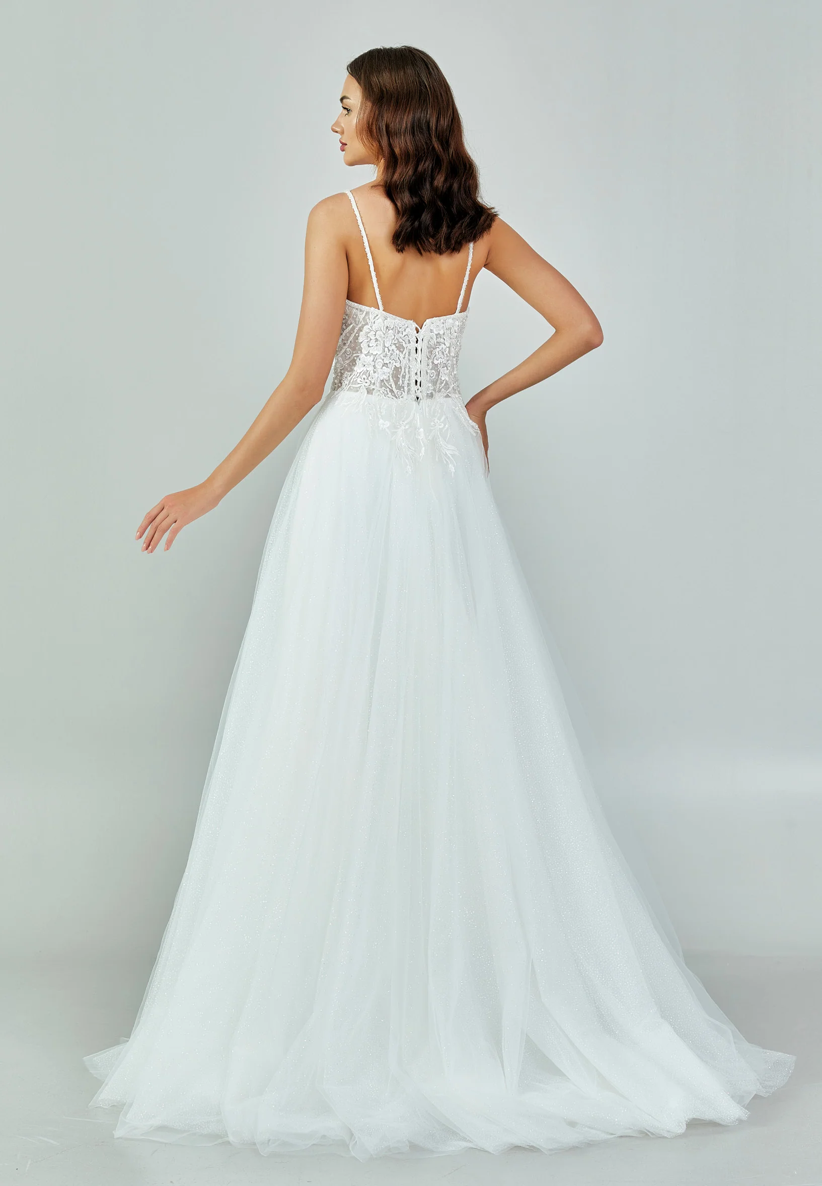 Sleeveless Maxi Tulle Regular Wedding Dress nor457 - Image 6