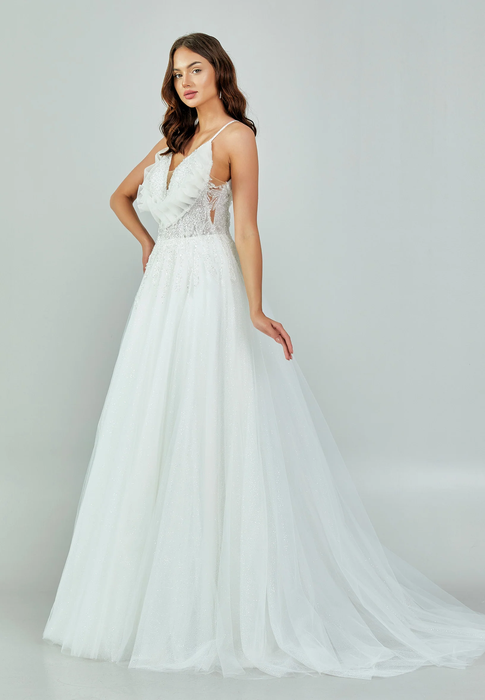 Sleeveless Maxi Tulle Regular Wedding Dress nor468 - Image 4
