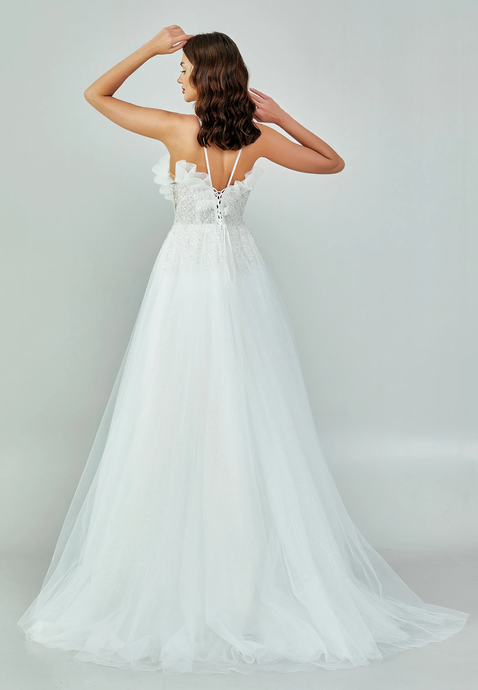 Sleeveless Maxi Tulle Regular Wedding Dress nor468 - Image 7
