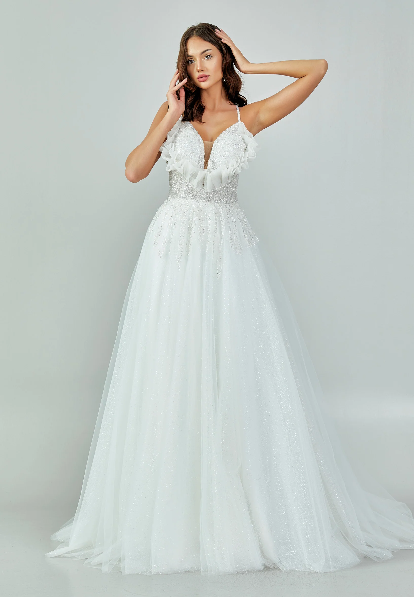 Sleeveless Maxi Tulle Regular Wedding Dress nor468 - Image 9