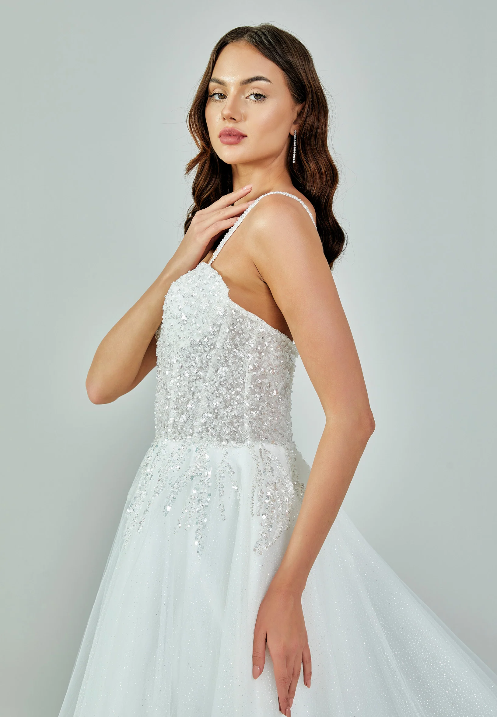 Sleeveless Maxi Tulle Regular Wedding Dress nor472 - Image 3