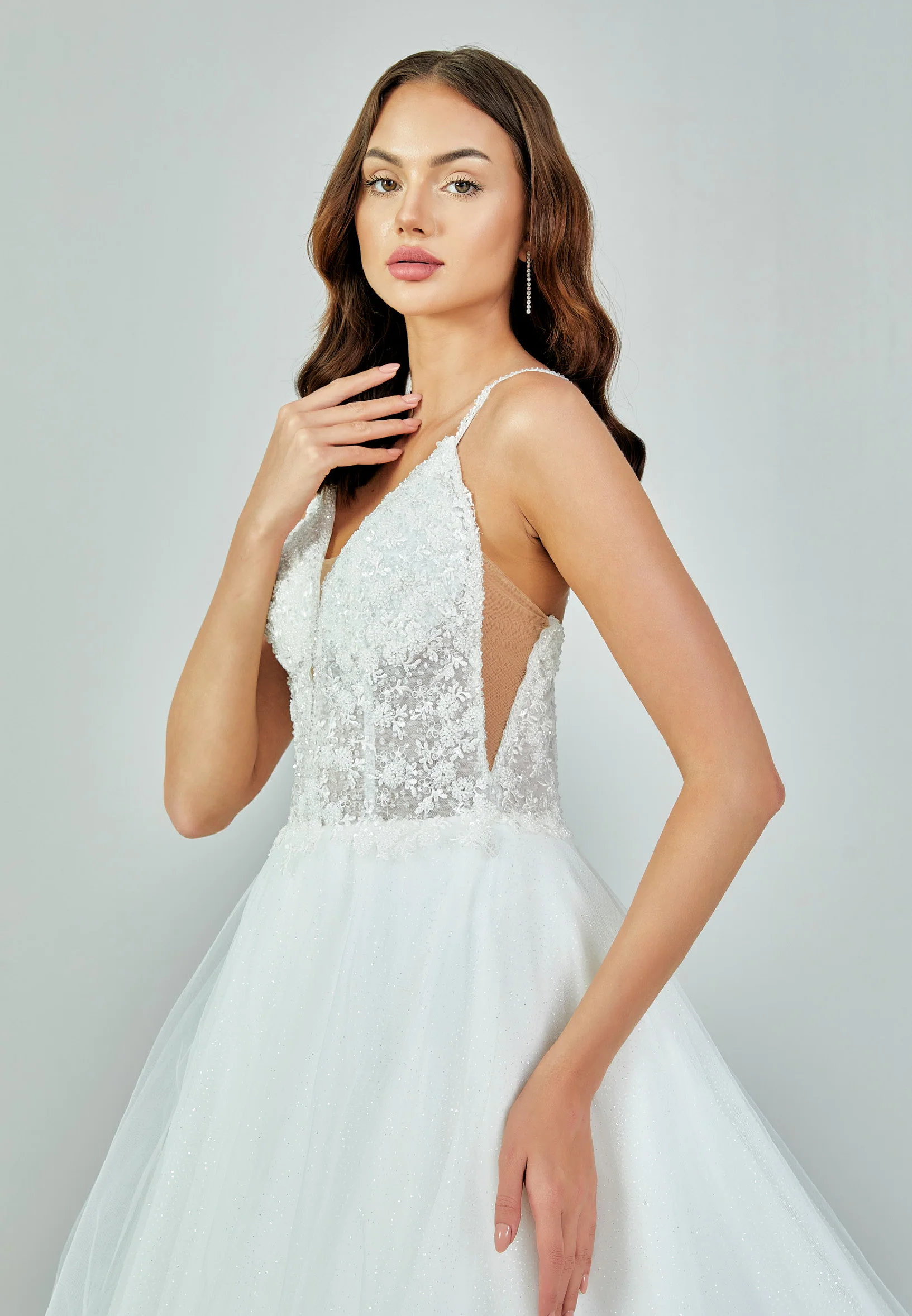 Sleeveless Maxi Tulle Regular Wedding Dress nor474 - Image 3