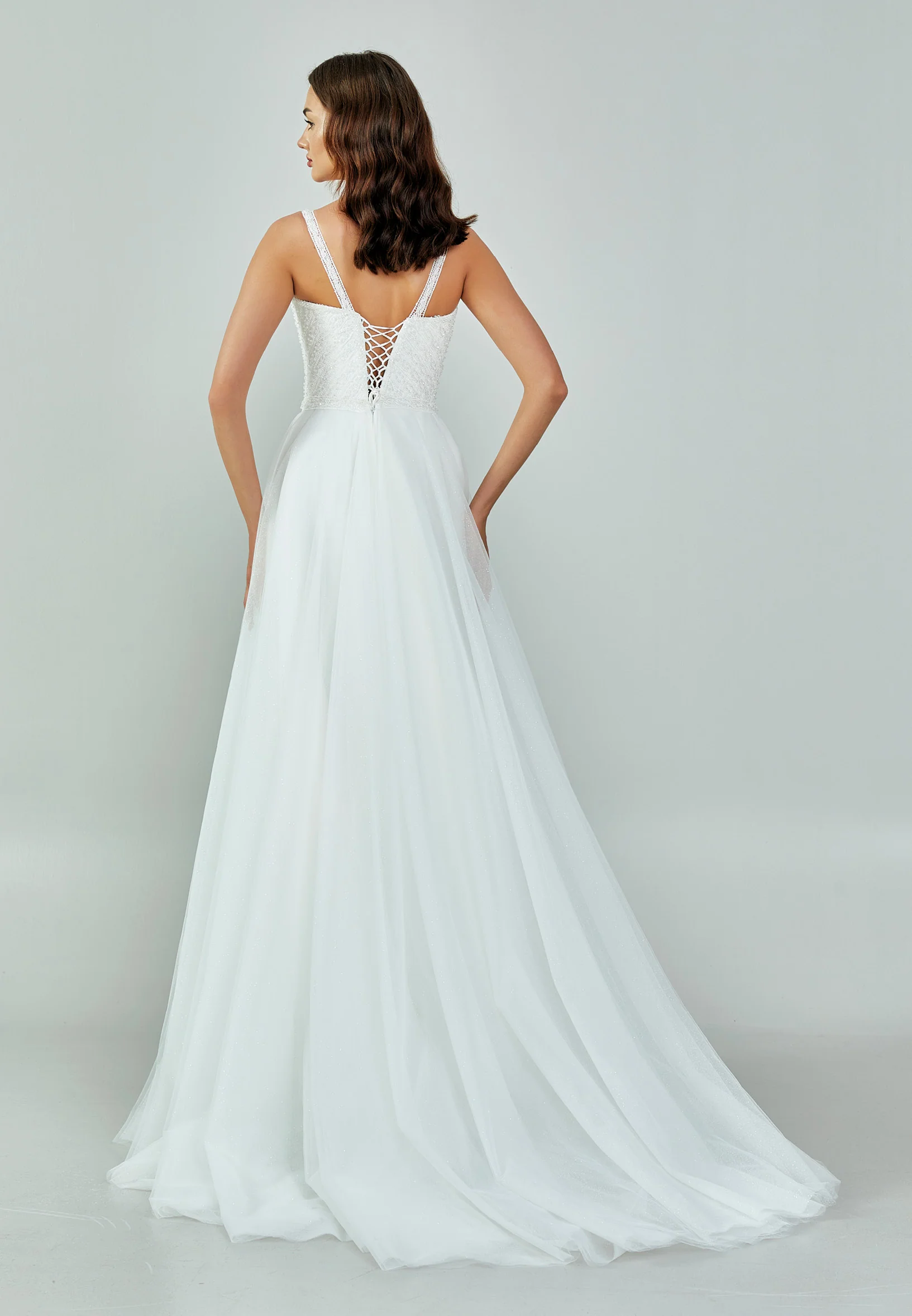 Sleeveless Maxi Tulle Regular Wedding Dress nor483 - Image 6