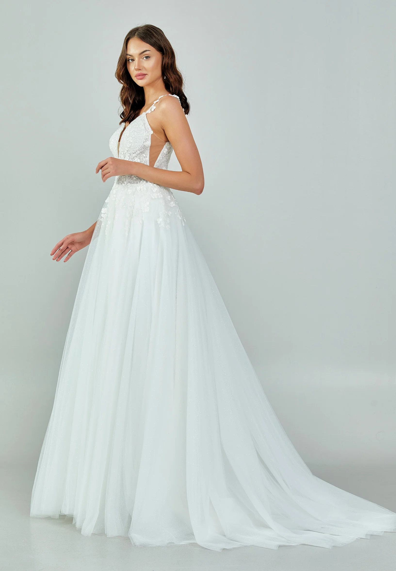 Sleeveless Maxi Tulle Regular Wedding Dress nor486