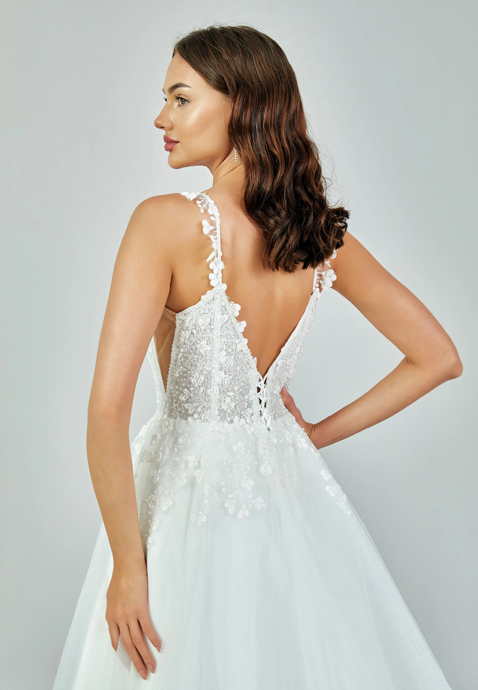 Sleeveless Maxi Tulle Regular Wedding Dress nor486 - Image 5