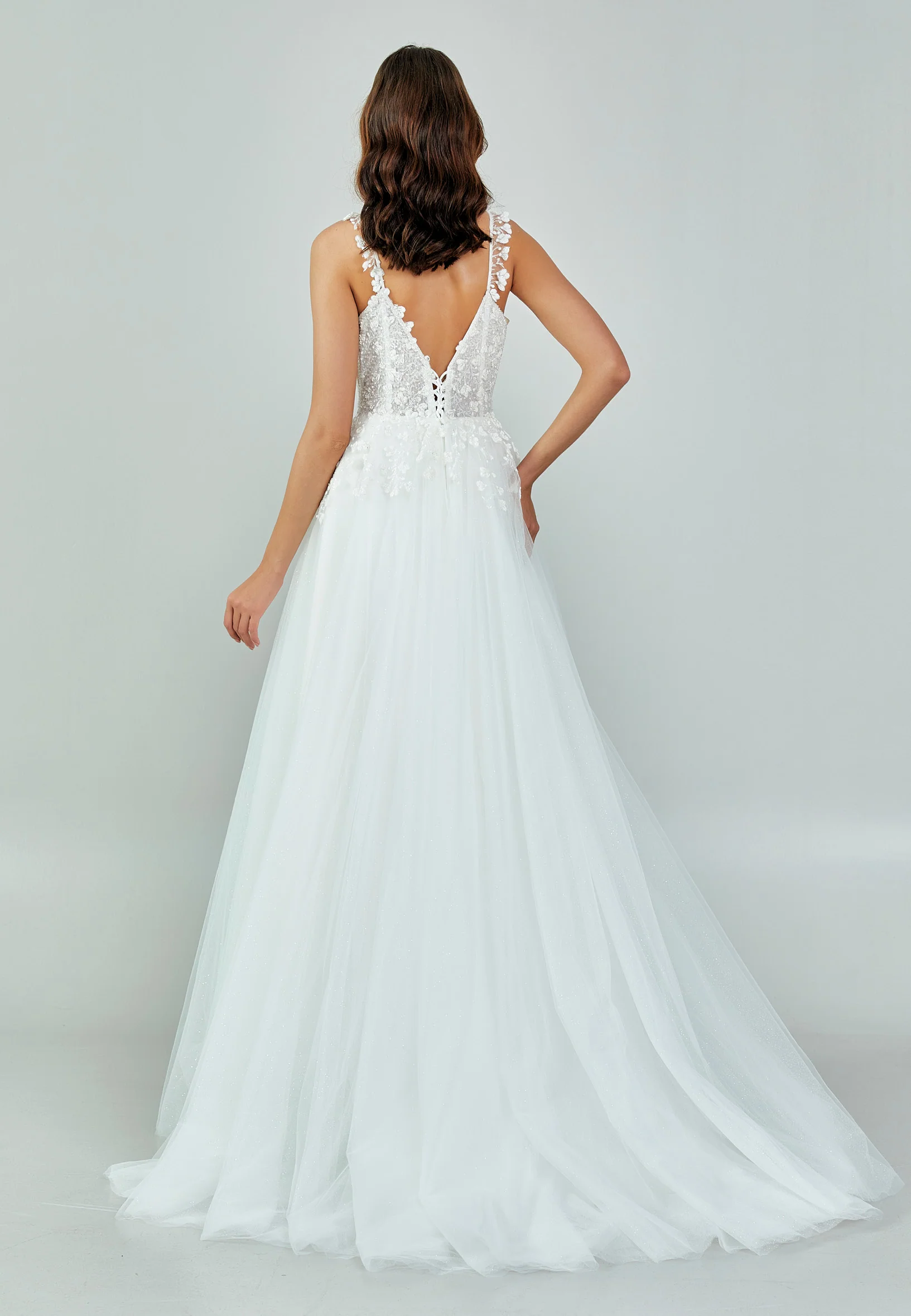 Sleeveless Maxi Tulle Regular Wedding Dress nor486 - Image 6