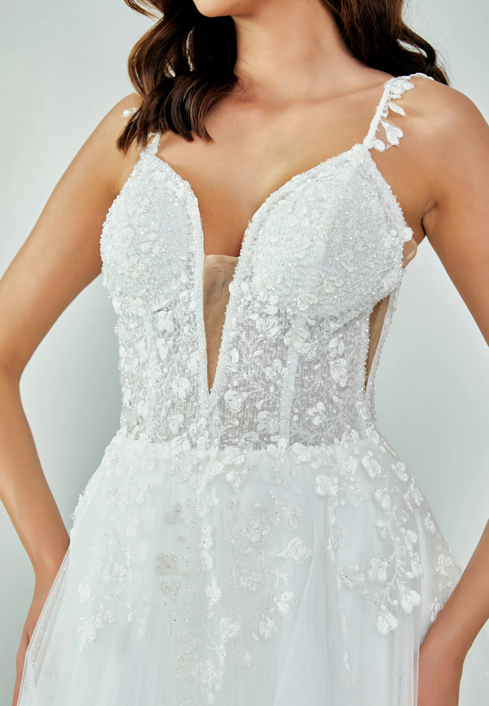 Sleeveless Maxi Tulle Regular Wedding Dress nor486 - Image 9