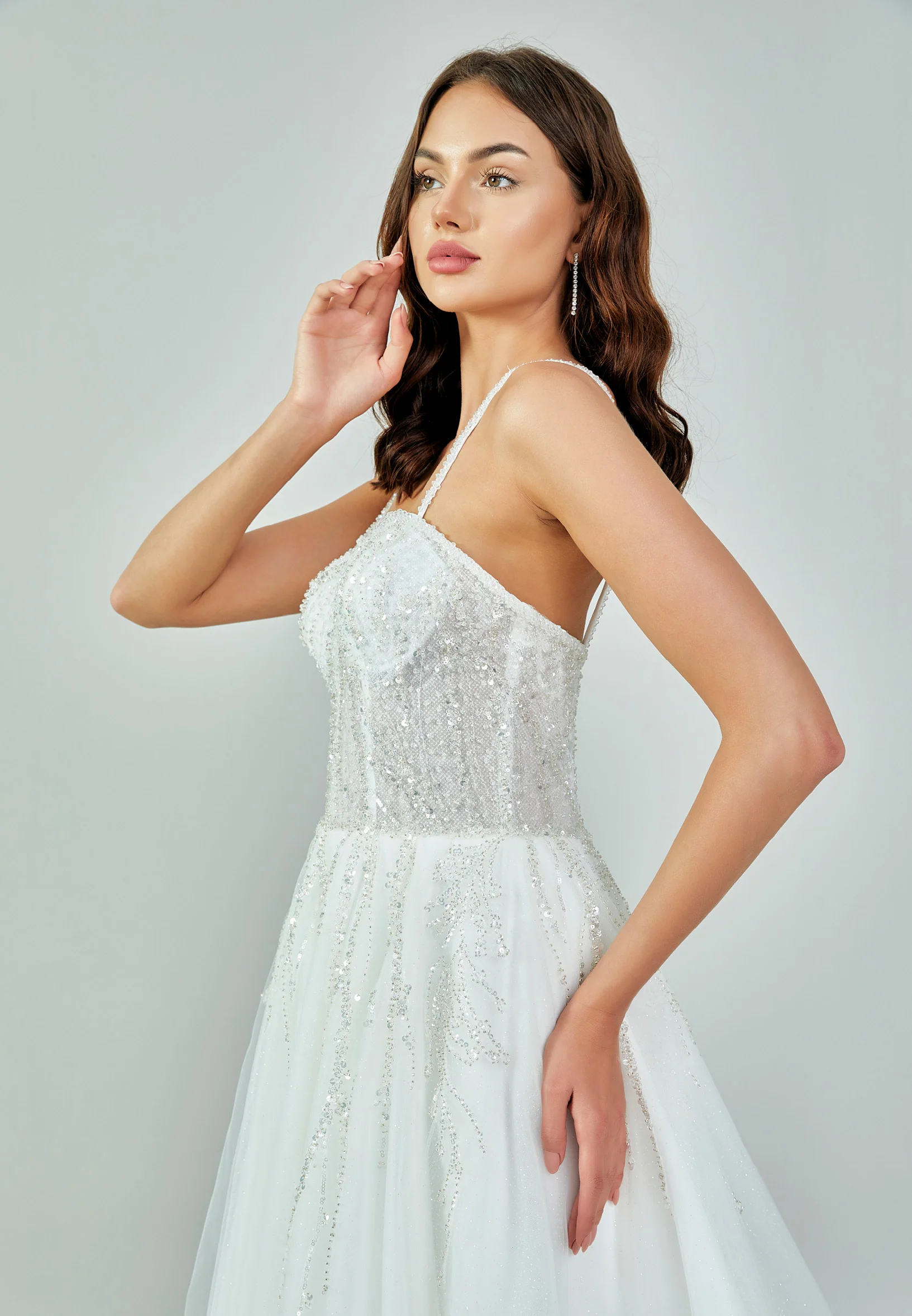 Sleeveless Maxi Tulle Regular Wedding Dress nor491 - Image 3