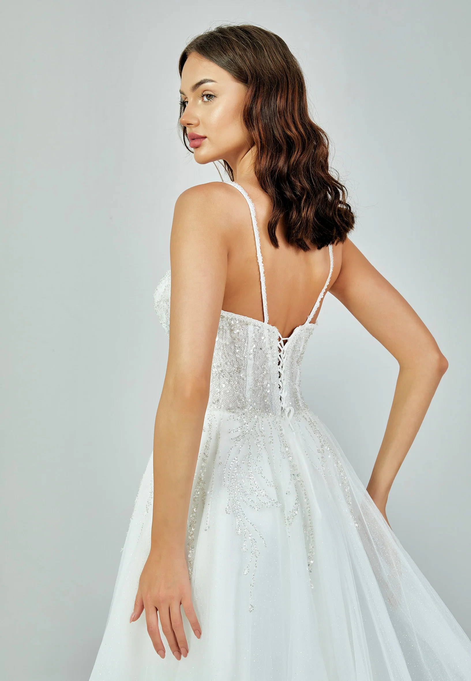 Sleeveless Maxi Tulle Regular Wedding Dress nor491 - Image 5
