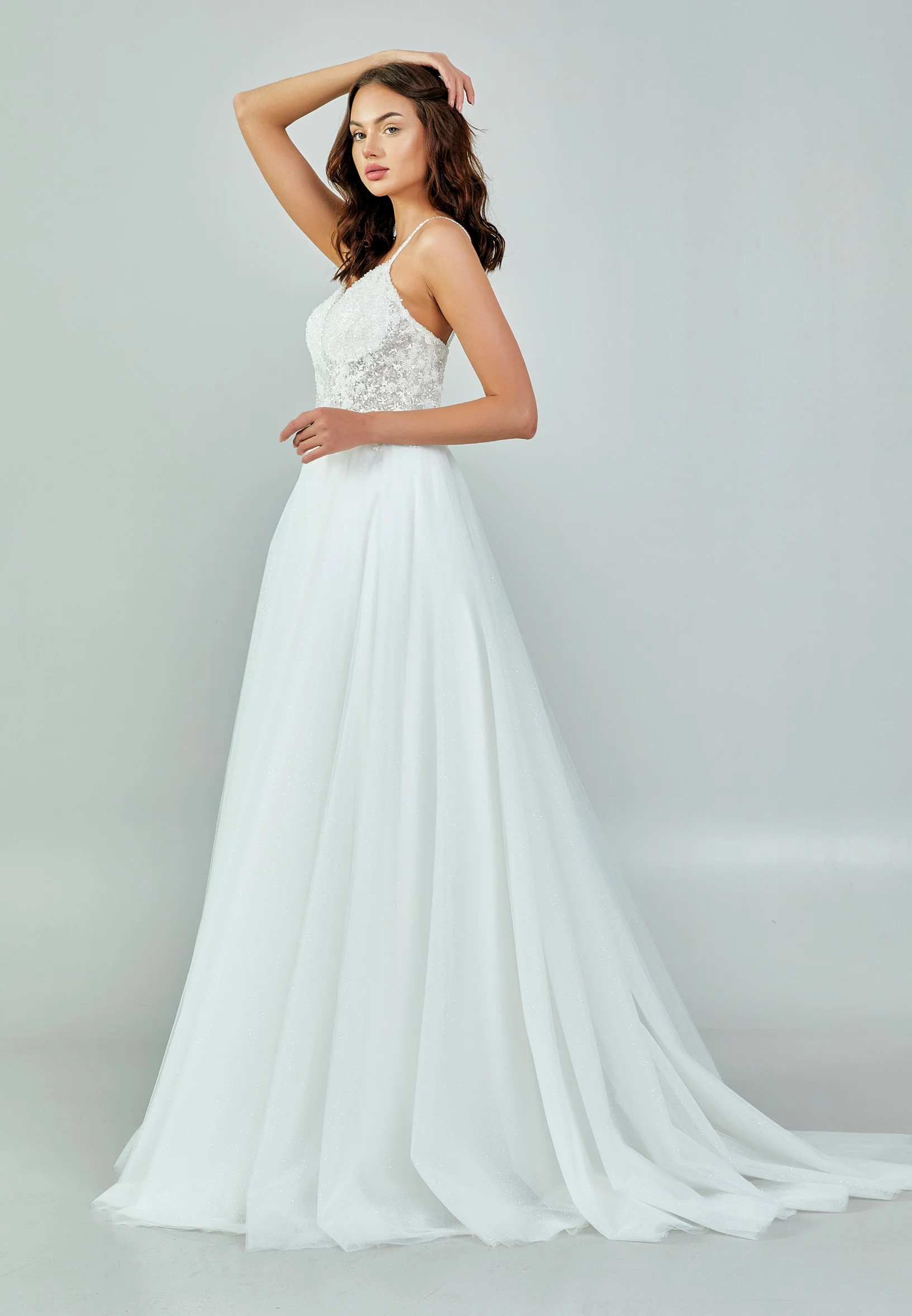 Sleeveless Maxi Tulle Regular Wedding Dress nor492 - Image 3