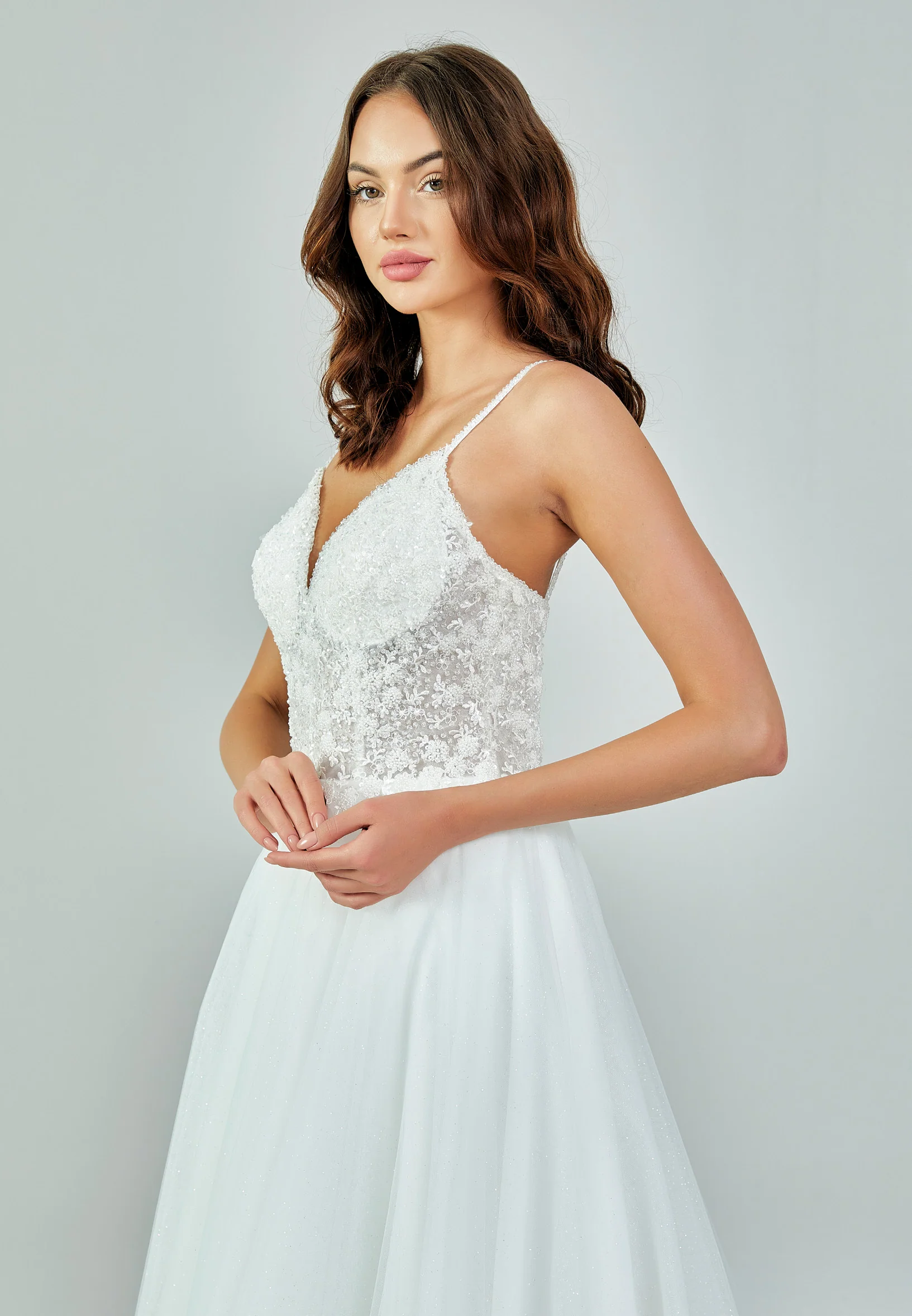 Sleeveless Maxi Tulle Regular Wedding Dress nor492 - Image 4