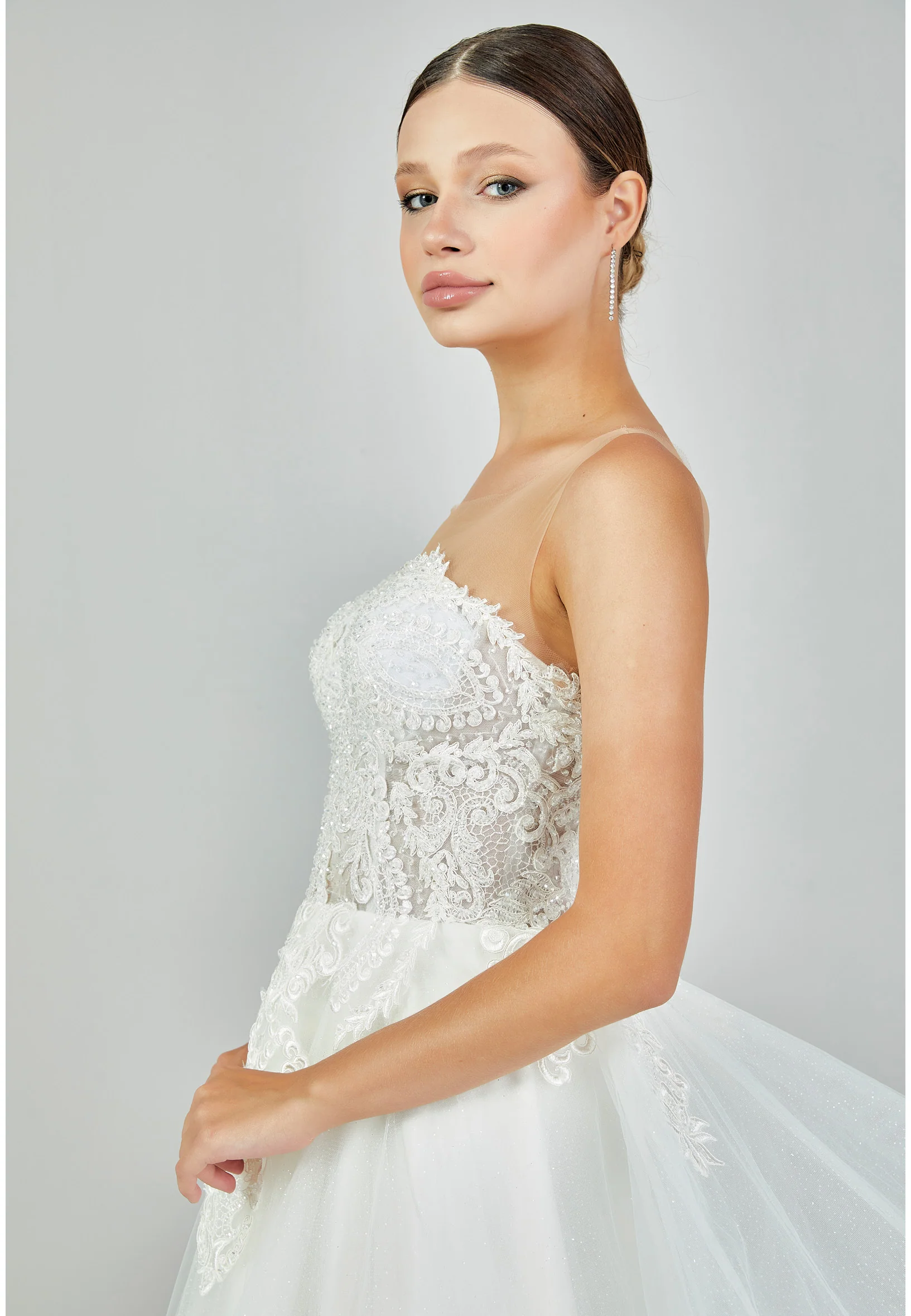 Sleeveless Maxi Tulle Regular Wedding Dress nor515 - Image 3