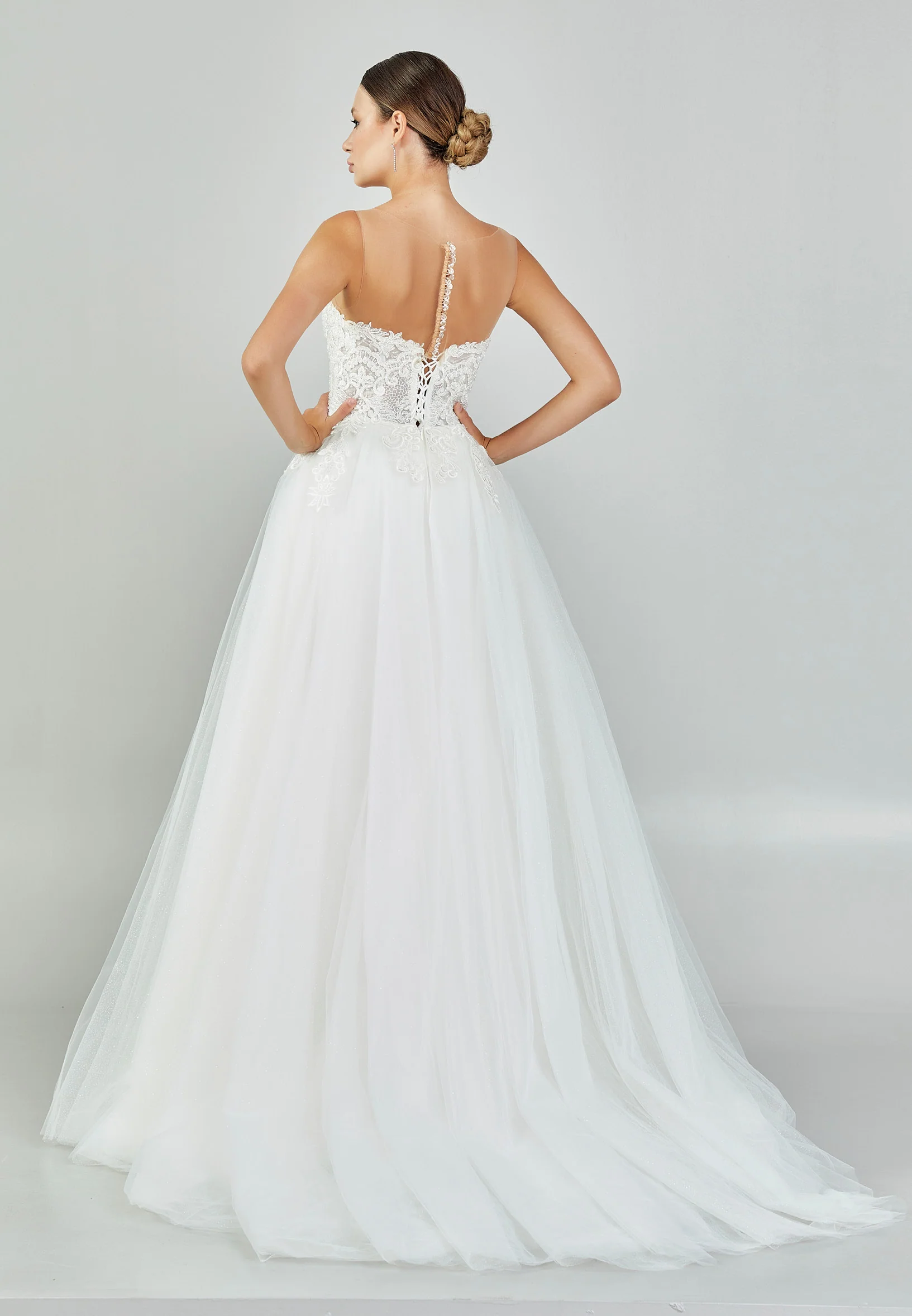 Sleeveless Maxi Tulle Regular Wedding Dress nor515 - Image 5