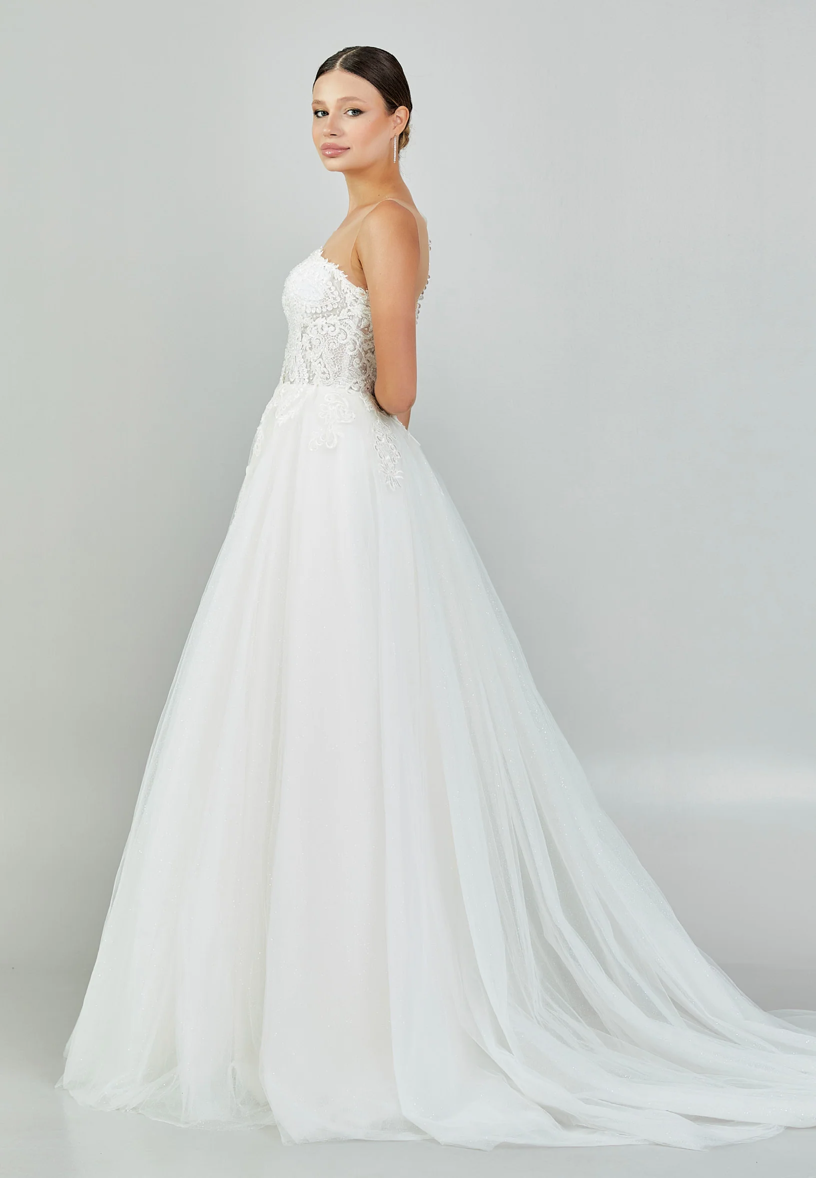 Sleeveless Maxi Tulle Regular Wedding Dress nor515 - Image 6