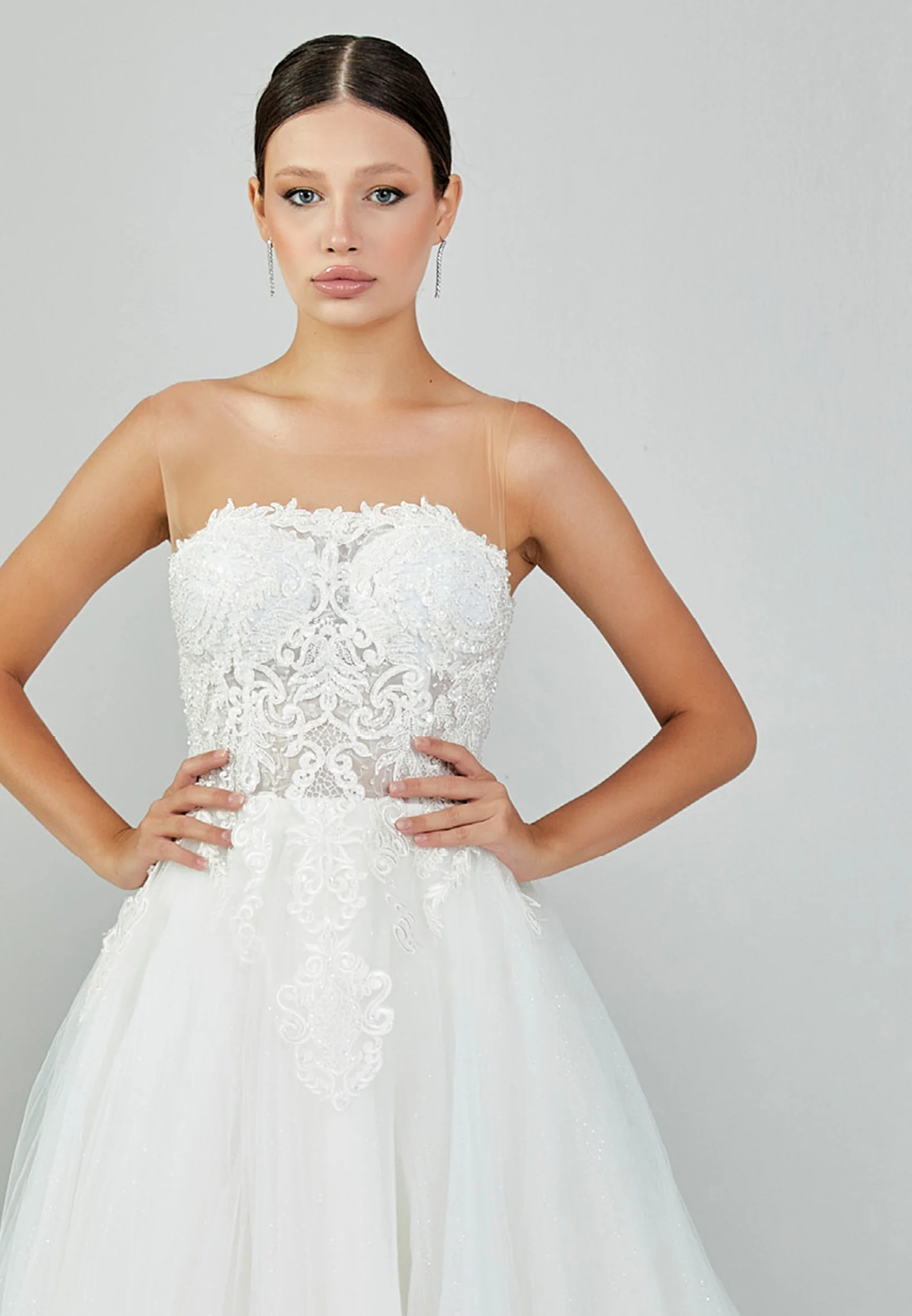 Sleeveless Maxi Tulle Regular Wedding Dress nor515 - Image 7