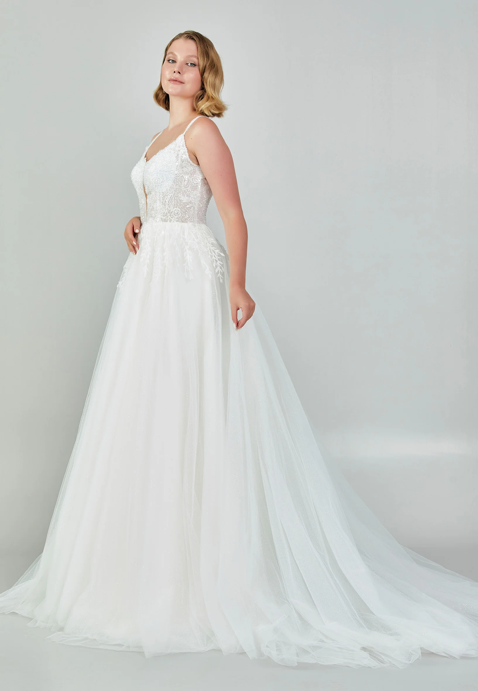 Sleeveless Maxi Tulle Regular Wedding Dress nor526 - Image 6