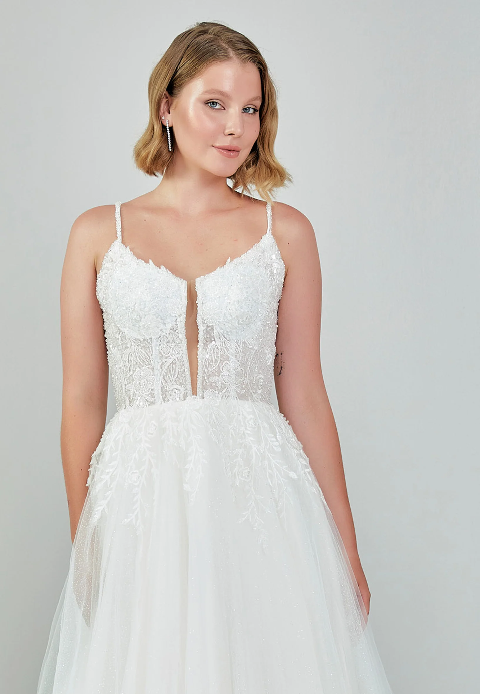 Sleeveless Maxi Tulle Regular Wedding Dress nor526 - Image 7