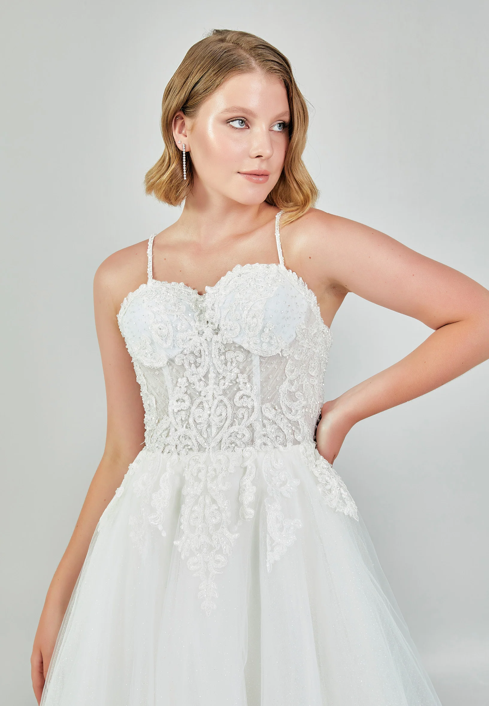Sleeveless Maxi Tulle Regular Wedding Dress nor529 - Image 3