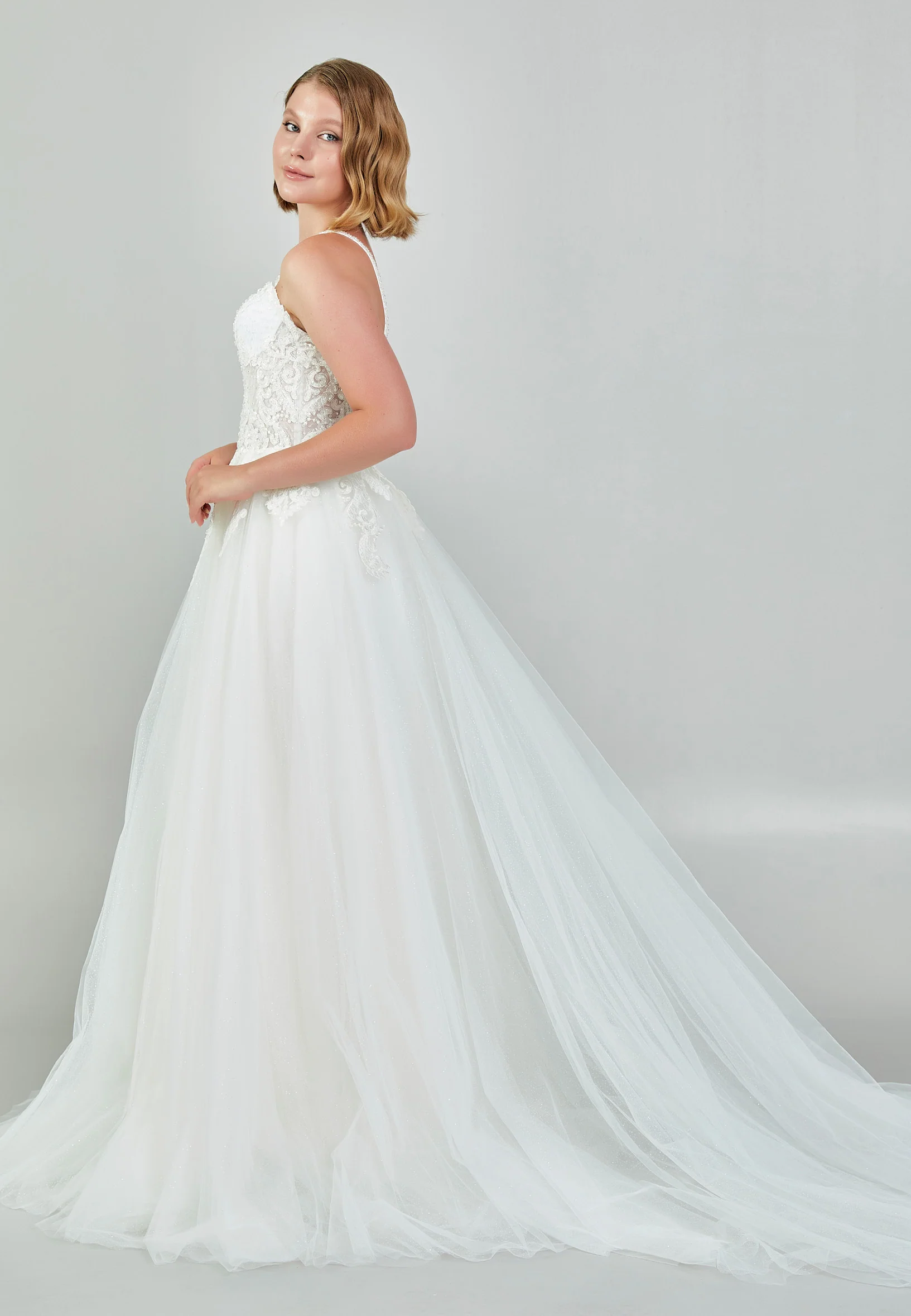 Sleeveless Maxi Tulle Regular Wedding Dress nor529 - Image 6