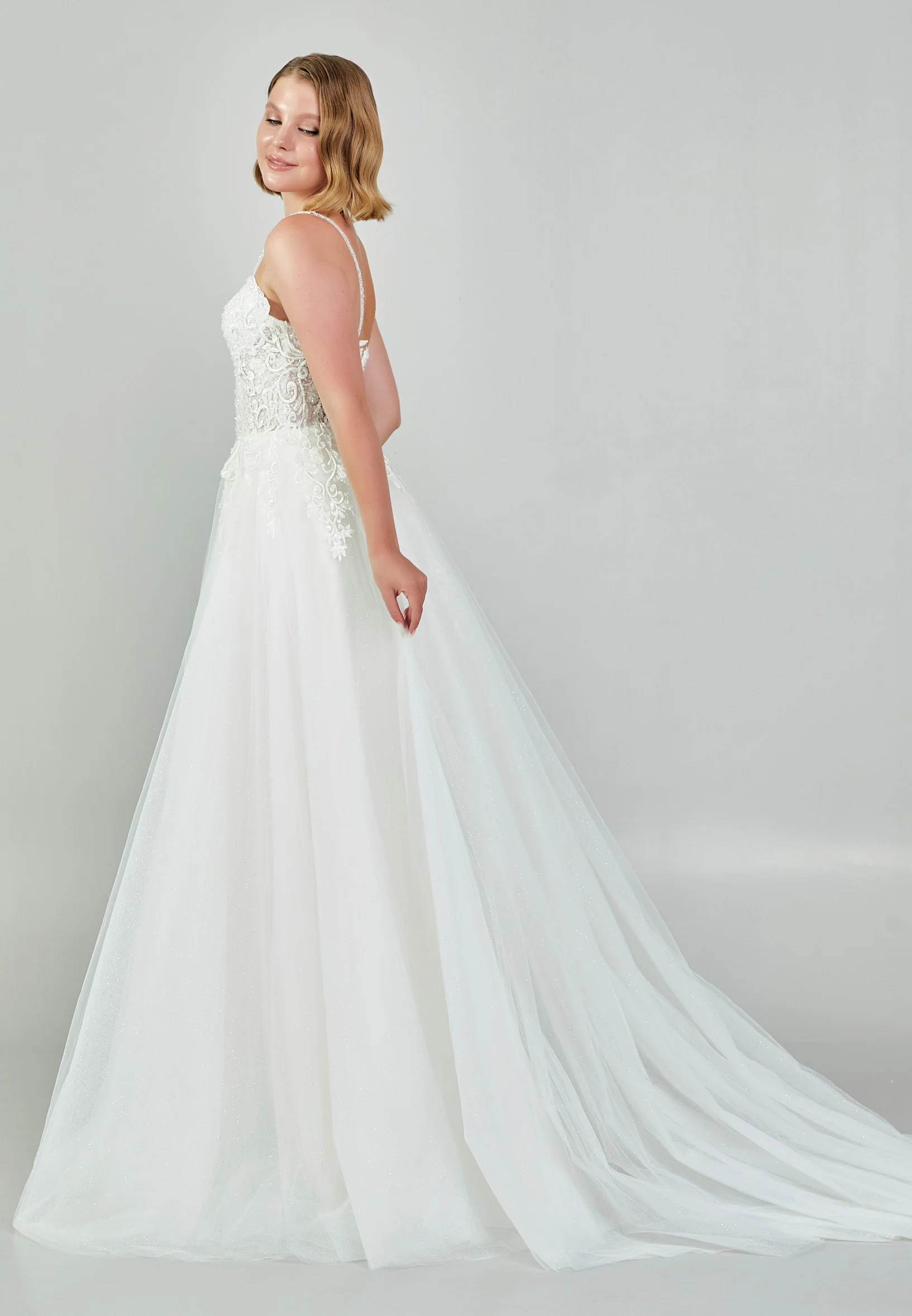 Sleeveless Maxi Tulle Regular Wedding Dress nor530 - Image 6