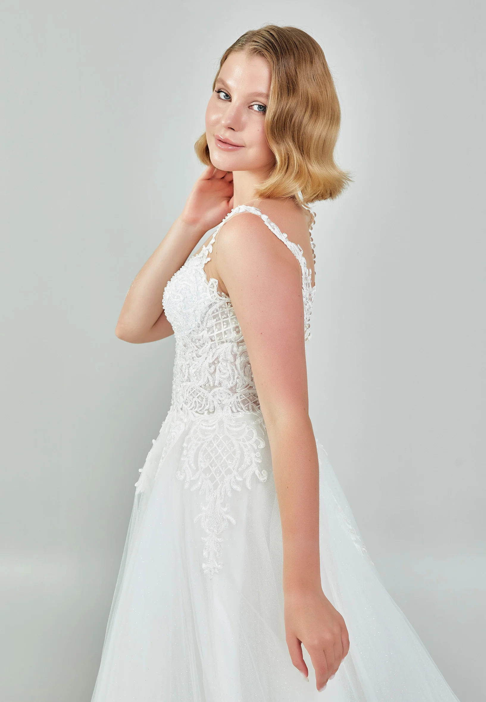 Sleeveless Maxi Tulle Regular Wedding Dress nor543 - Image 2