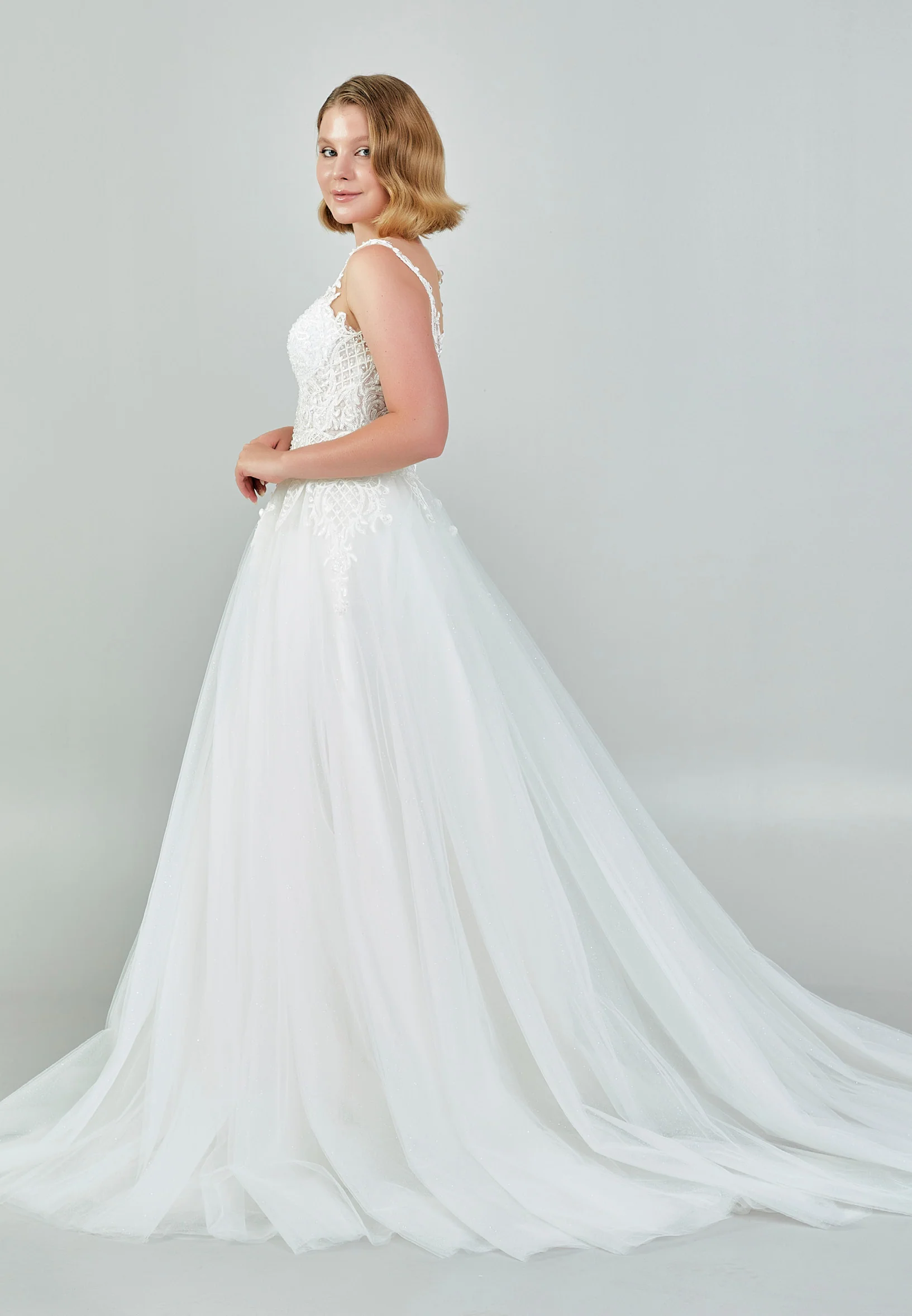 Sleeveless Maxi Tulle Regular Wedding Dress nor543 - Image 6