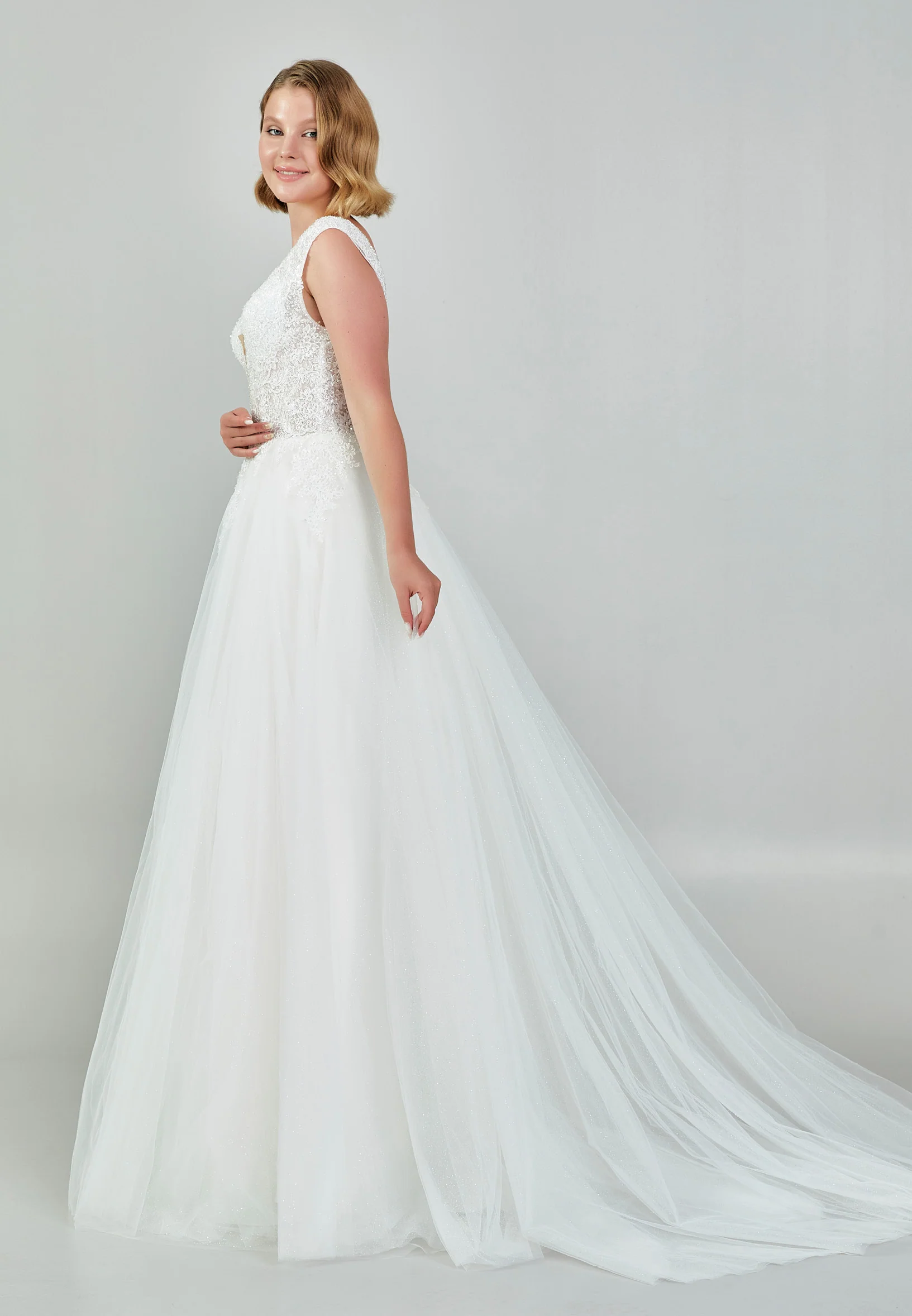 Sleeveless Maxi Tulle Regular Wedding Dress nor548 - Image 6