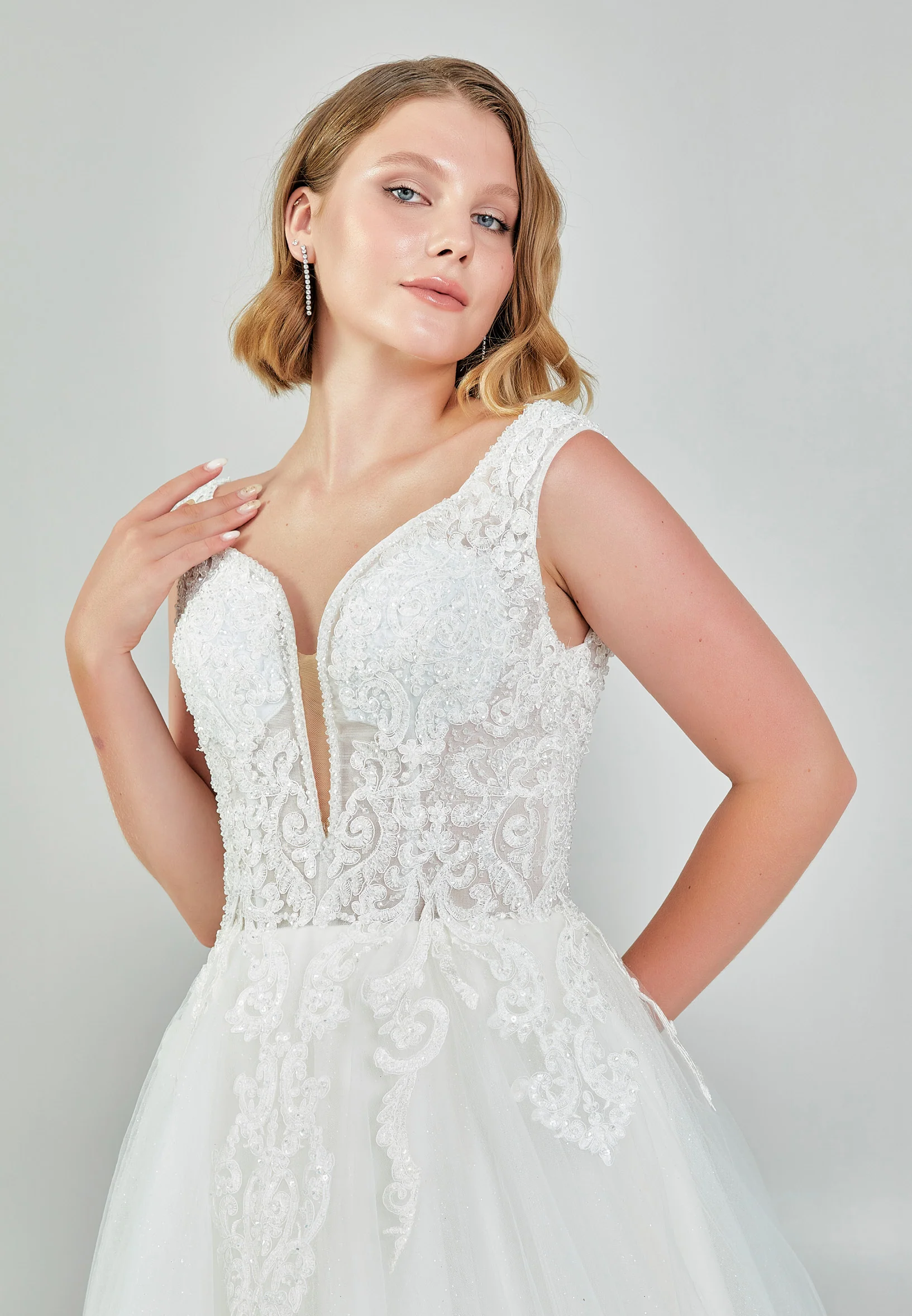 Sleeveless Maxi Tulle Regular Wedding Dress nor549 - Image 3