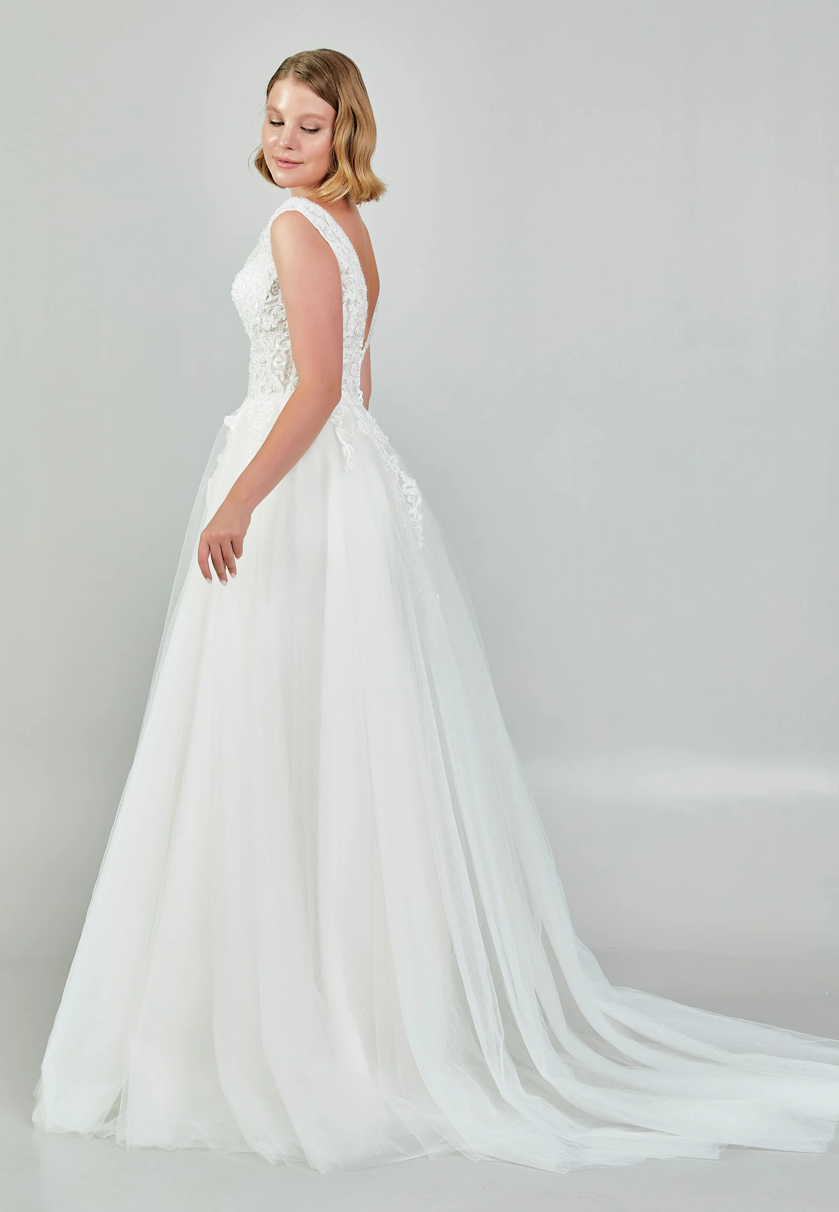 Sleeveless Maxi Tulle Regular Wedding Dress nor549 - Image 6