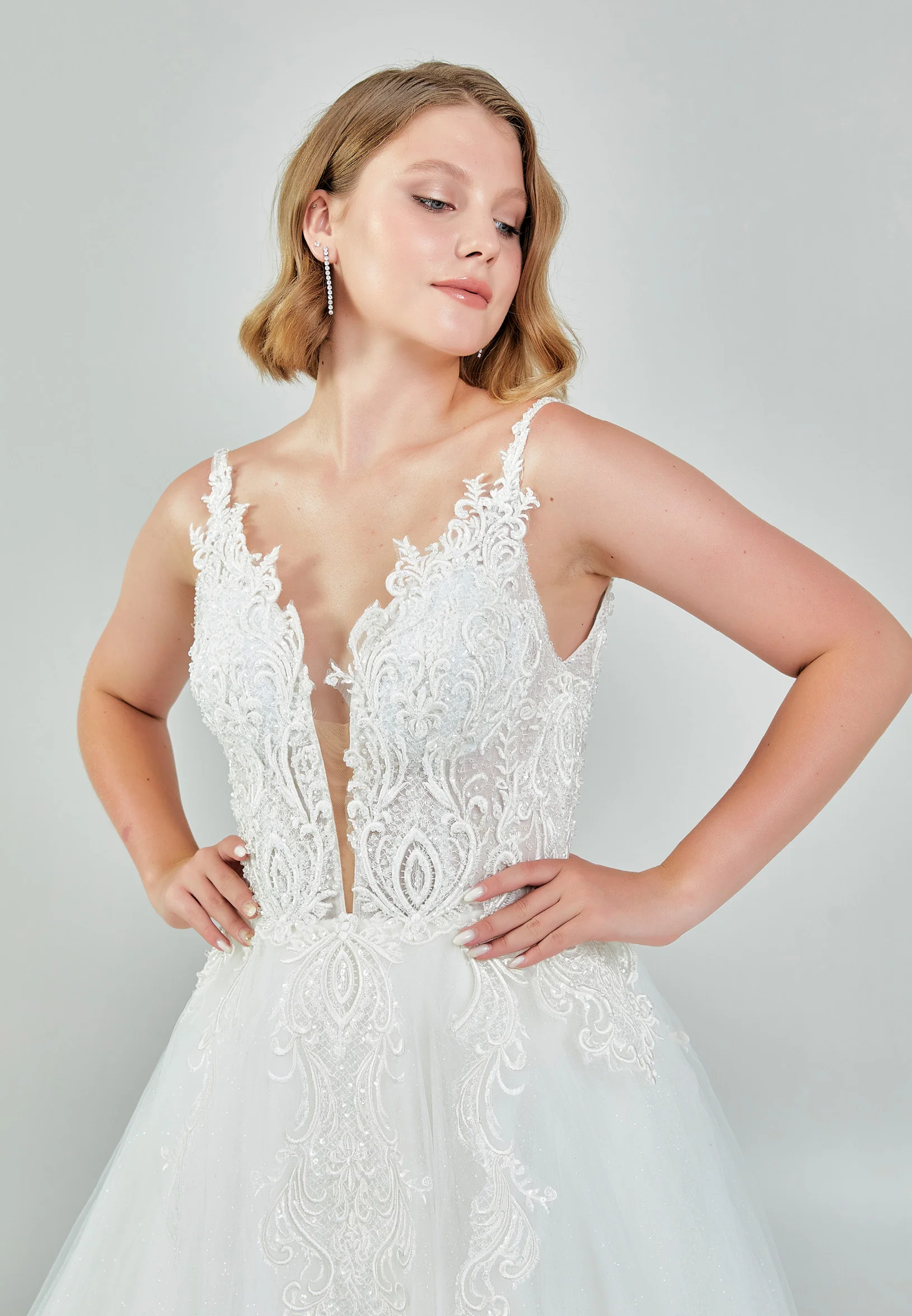 Sleeveless Maxi Tulle Regular Wedding Dress nor551 - Image 3