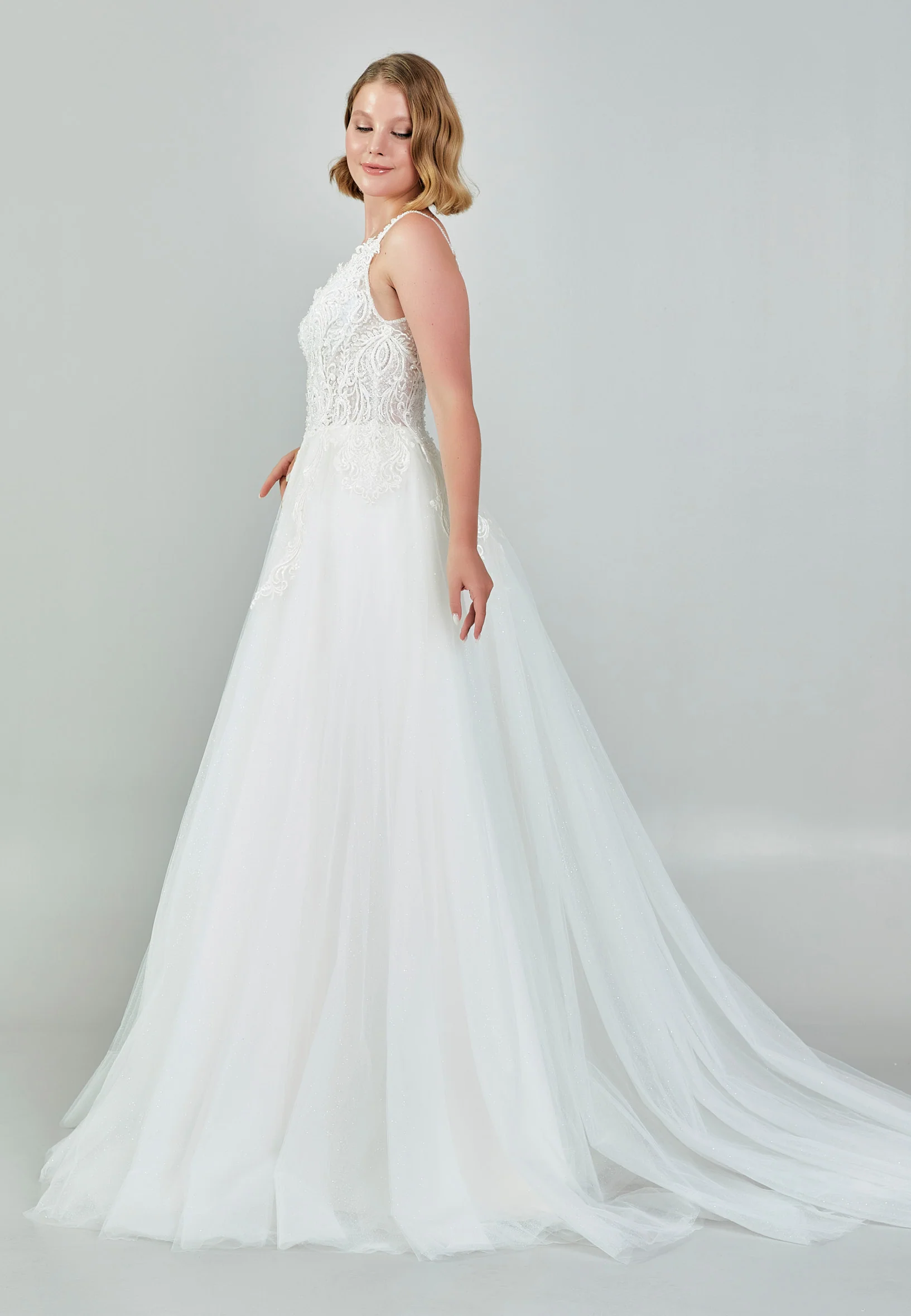 Sleeveless Maxi Tulle Regular Wedding Dress nor551 - Image 6