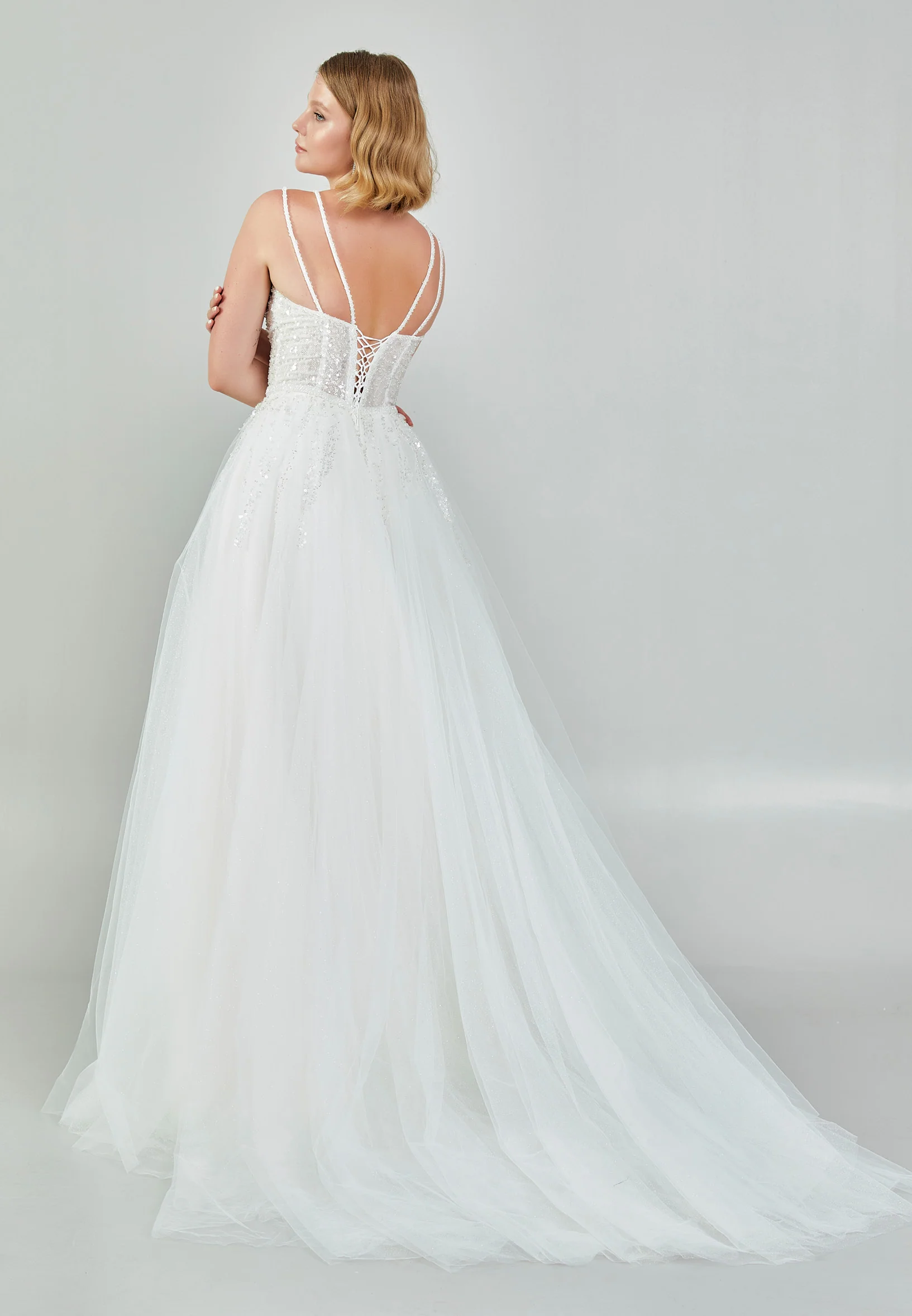 Sleeveless Maxi Tulle Regular Wedding Dress nor555 - Image 5