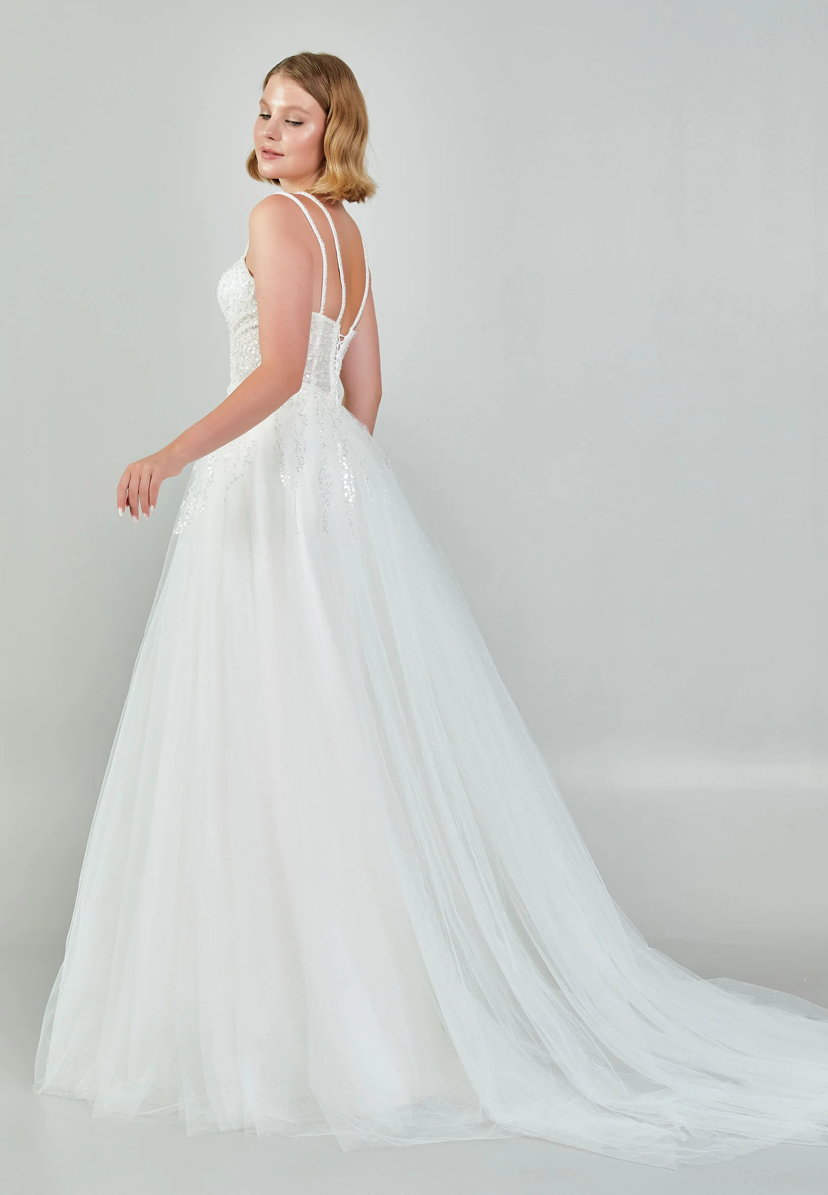 Sleeveless Maxi Tulle Regular Wedding Dress nor555 - Image 6
